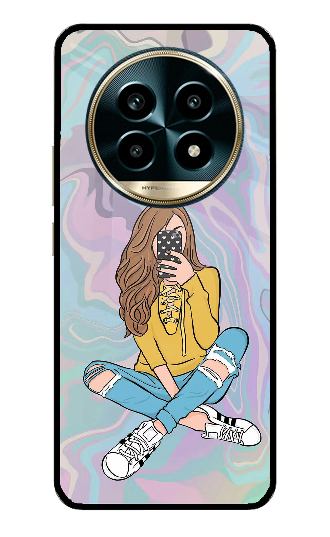 Selfie Girl Realme 13 Pro 5G Back Cover - Selfie Girl Realme 13 Pro 5G Glass Case Back Cover by Casekaro Selfie Girl Realme 13 Pro 5G Glass Case Back Cover by Casekaro