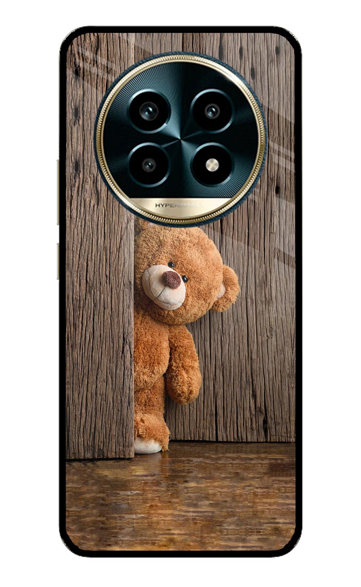 Teddy Wooden Realme 13 Pro 5G Back Cover - Teddy Wooden Realme 13 Pro 5G Glass Case Back Cover by Casekaro Teddy Wooden Realme 13 Pro 5G Glass Case Back Cover by Casekaro