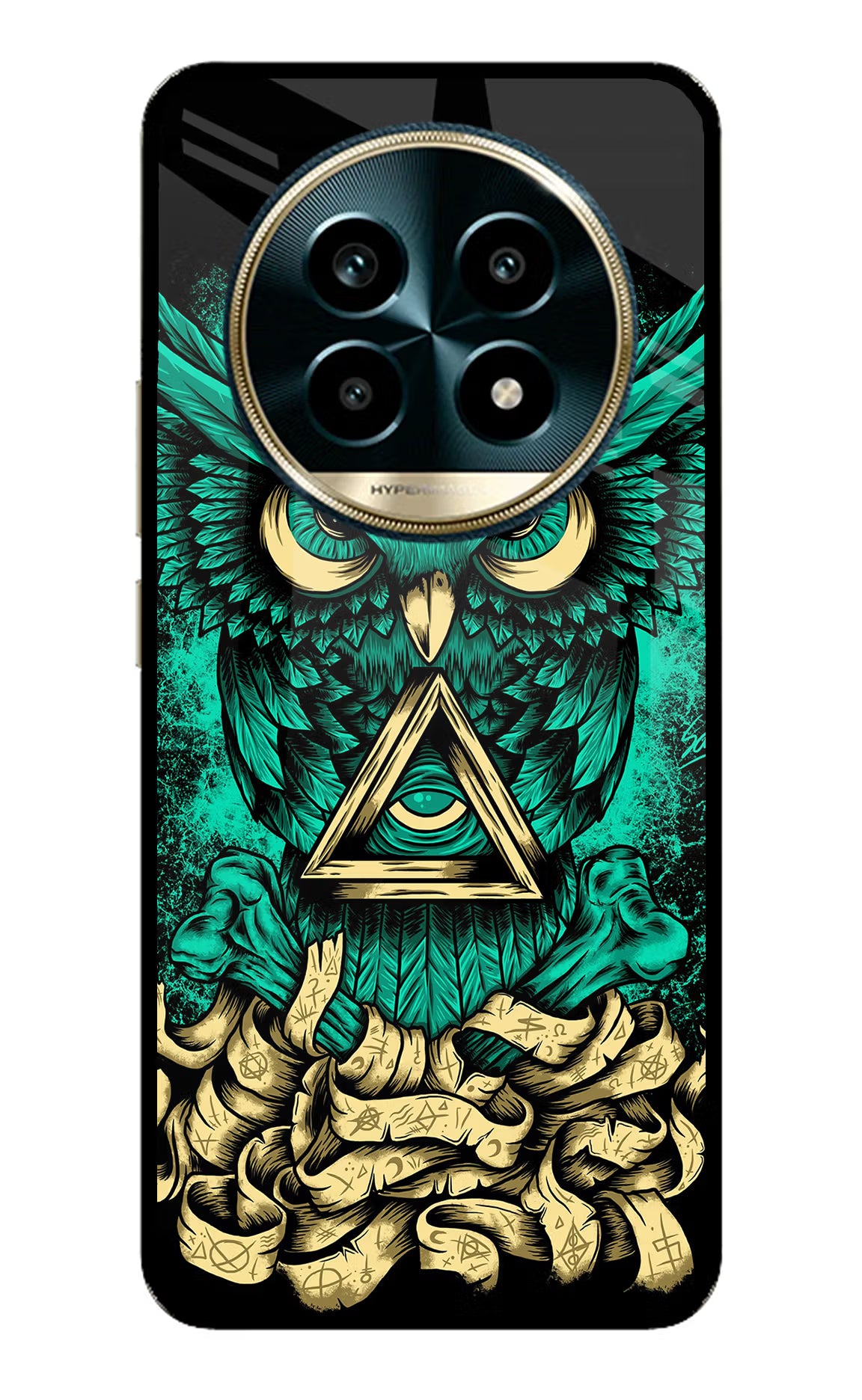 Green Owl Realme 13 Pro 5G Back Cover - Green Owl Realme 13 Pro 5G Glass Case Back Cover by Casekaro Green Owl Realme 13 Pro 5G Glass Case Back Cover by Casekaro