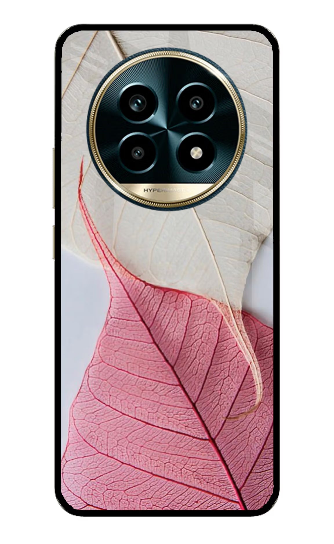 White Pink Leaf Realme 13 Pro 5G Back Cover - White Pink Leaf Realme 13 Pro 5G Glass Case Back Cover by Casekaro White Pink Leaf Realme 13 Pro 5G Glass Case Back Cover by Casekaro