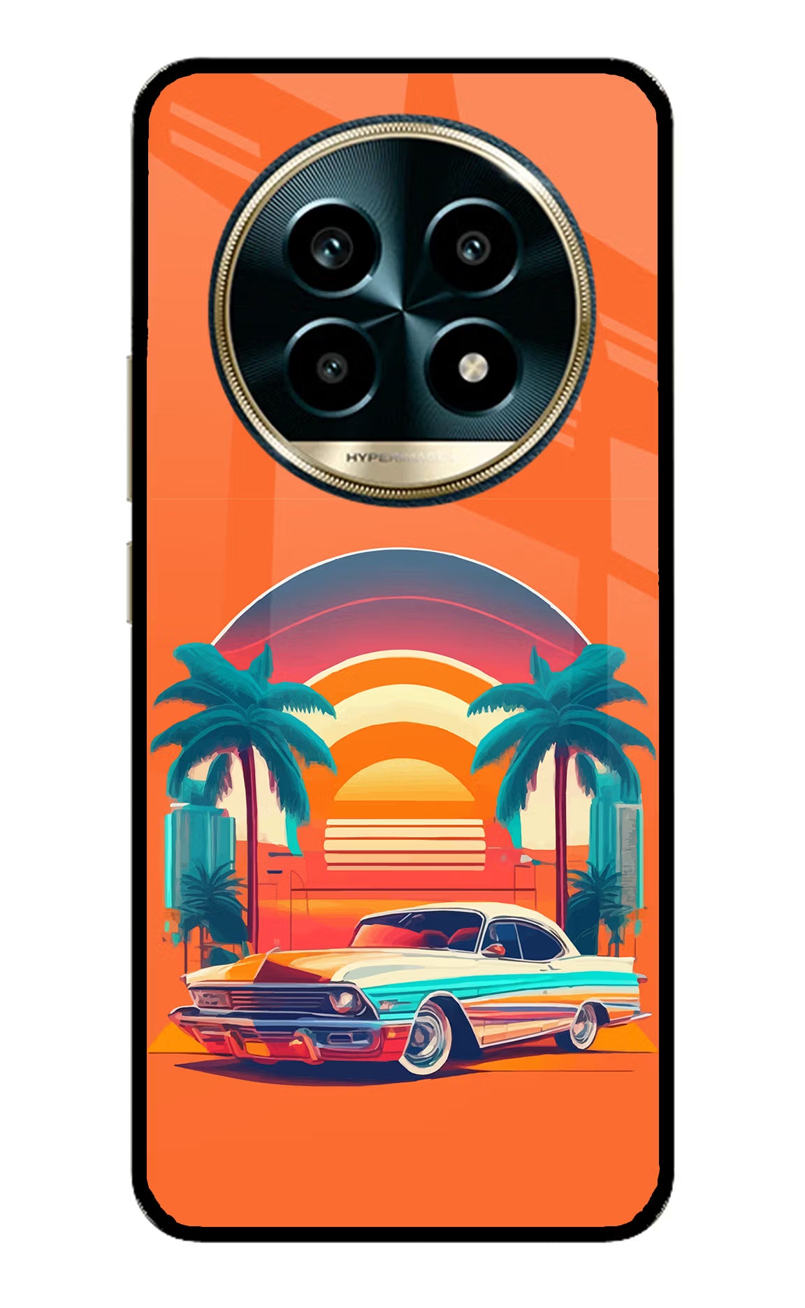 Palm Drive 80s Realme 13 Pro 5G Back Cover - Palm Drive 80s Realme 13 Pro 5G Glass Case Back Cover by Casekaro Palm Drive 80s Realme 13 Pro 5G Glass Case Back Cover by Casekaro