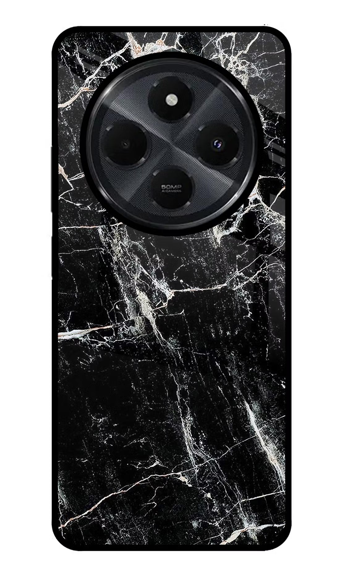 Black Marble Texture Redmi 14C 5G Glass Case Back Cover by Casekaro