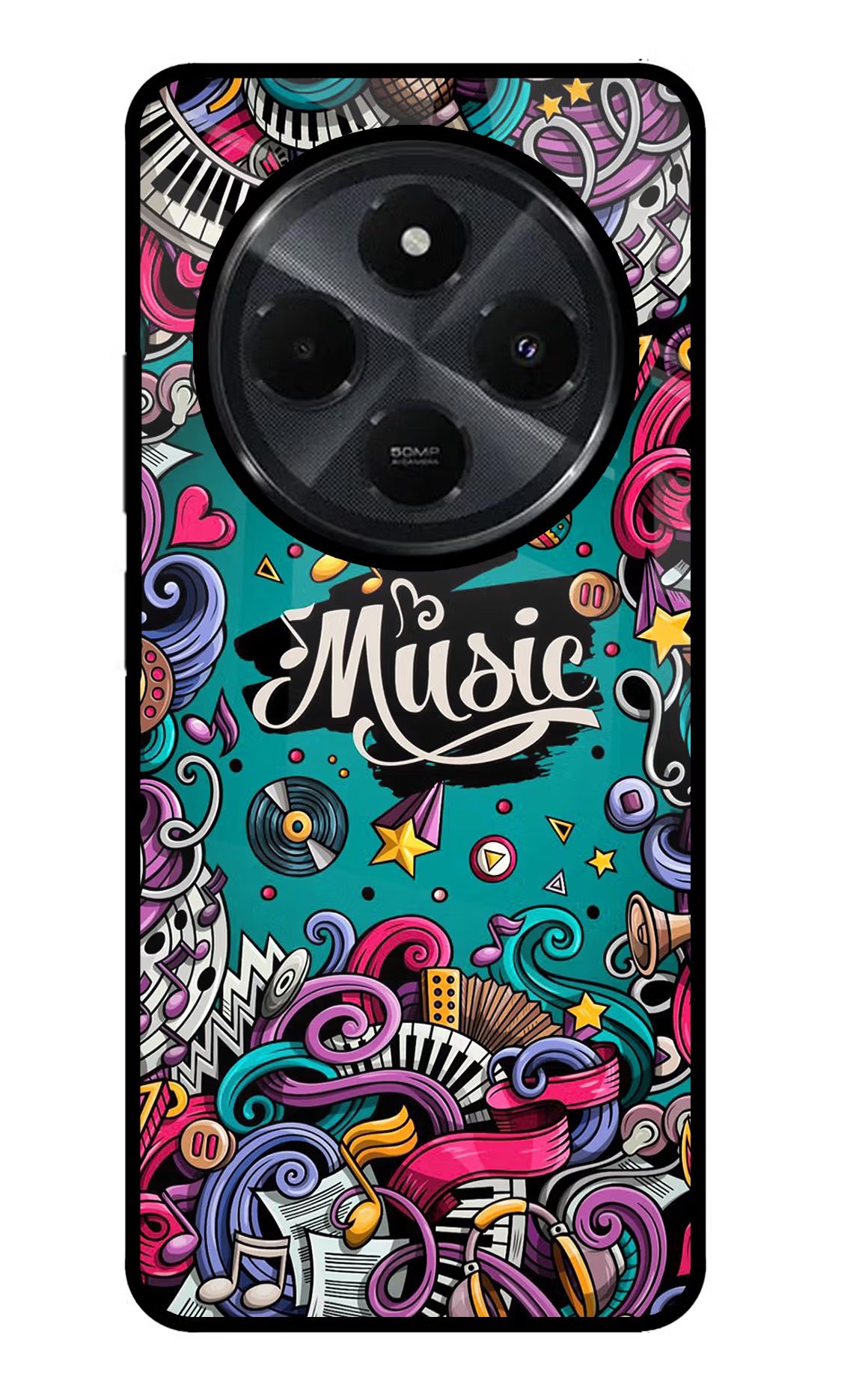 Music Graffiti Redmi 14C 5G Glass Case Back Cover by Casekaro
