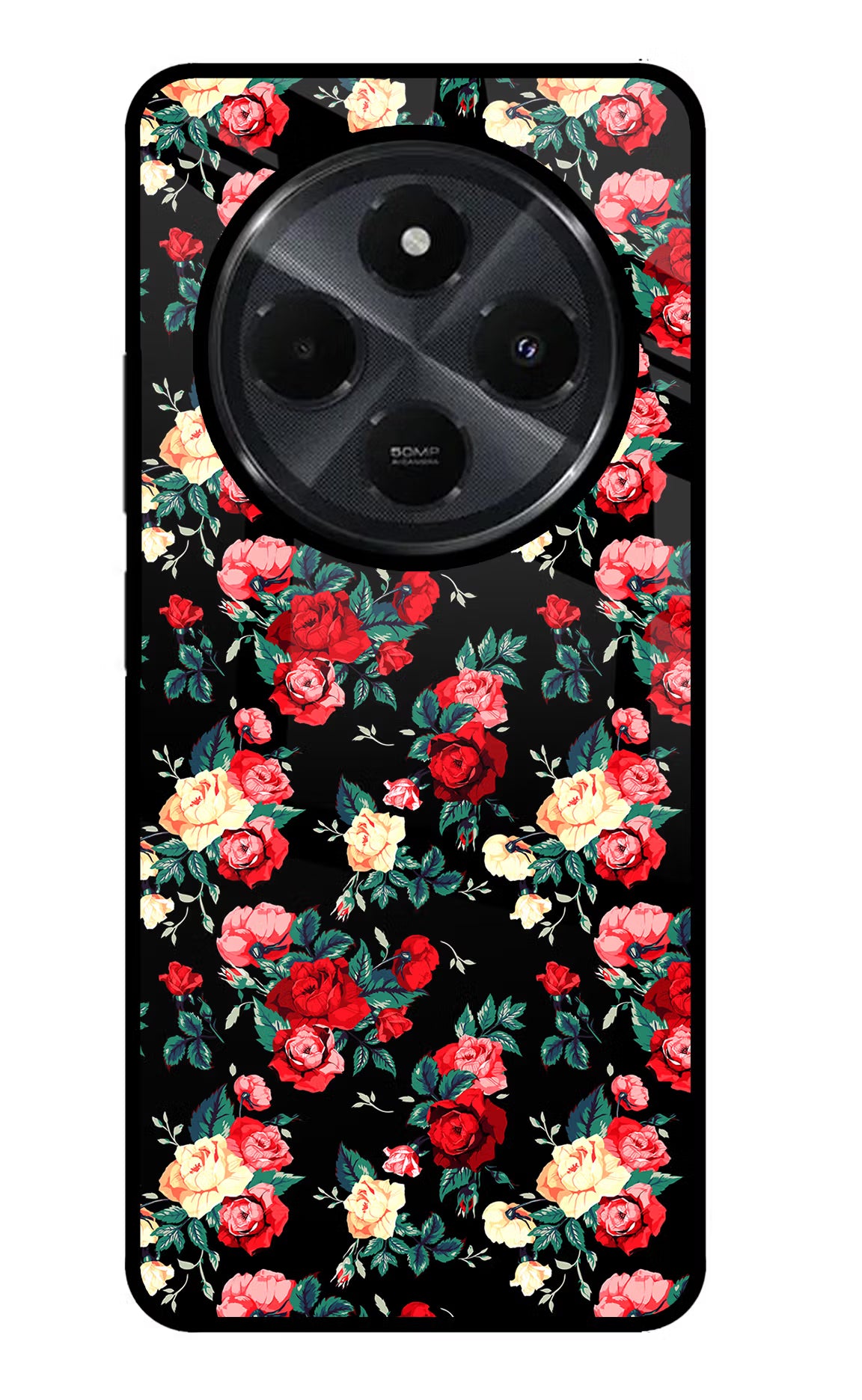 Rose Pattern Redmi 14C 5G Glass Case Back Cover by Casekaro