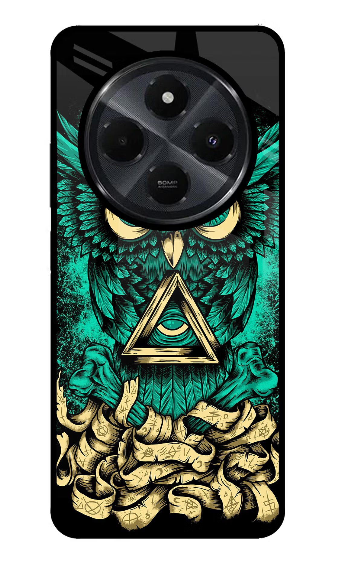 Green Owl Redmi 14C 5G Glass Case Back Cover by Casekaro