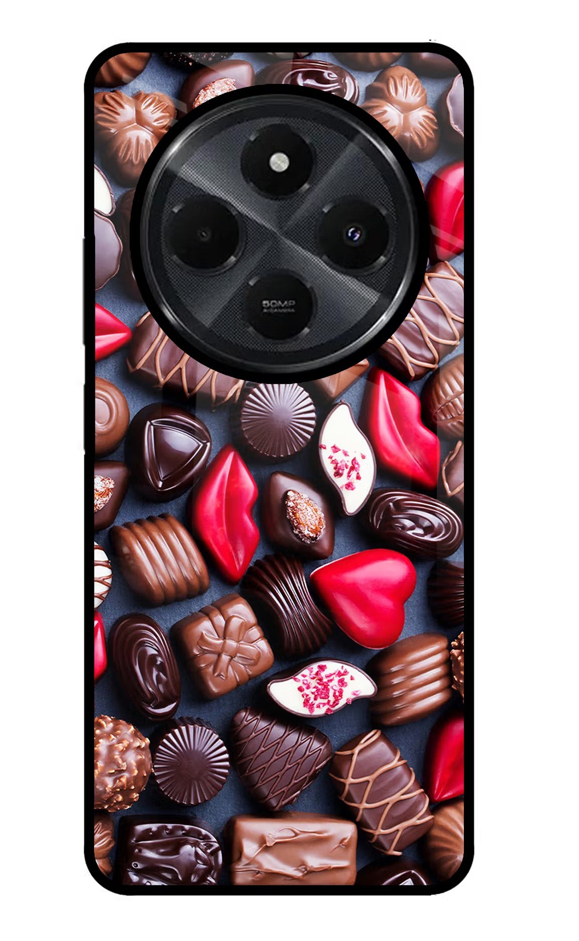 Chocolates Redmi 14C 5G Back Cover - Chocolates Redmi 14C 5G Glass Case Back Cover by Casekaro Chocolates Redmi 14C 5G Glass Case Back Cover by Casekaro