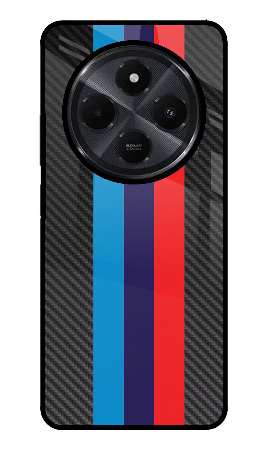 BMW Stripes Pattern Redmi 14C 5G Glass Case Back Cover by Casekaro
