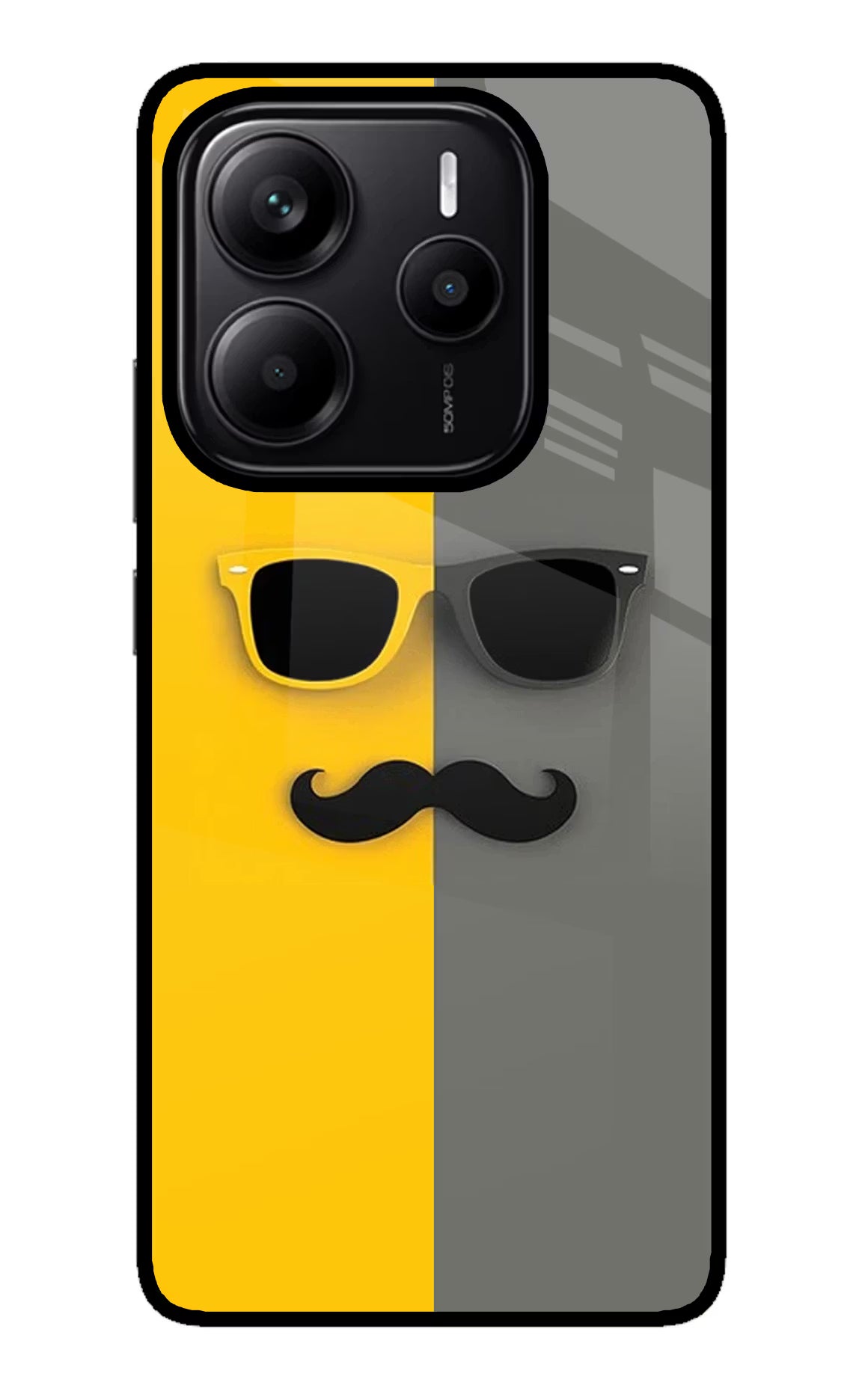 Sunglasses with Mustache Redmi Note 14 5G Glass Case Back Cover by Casekaro