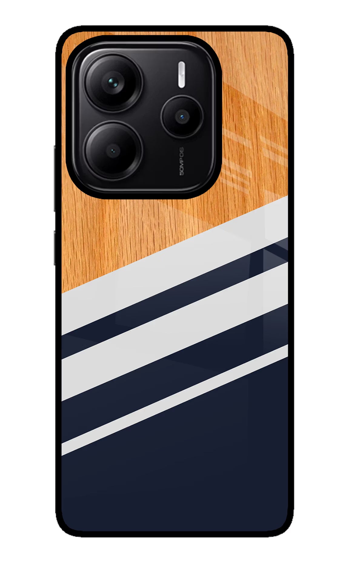 Blue and white wooden Redmi Note 14 5G Glass Case Back Cover by Casekaro