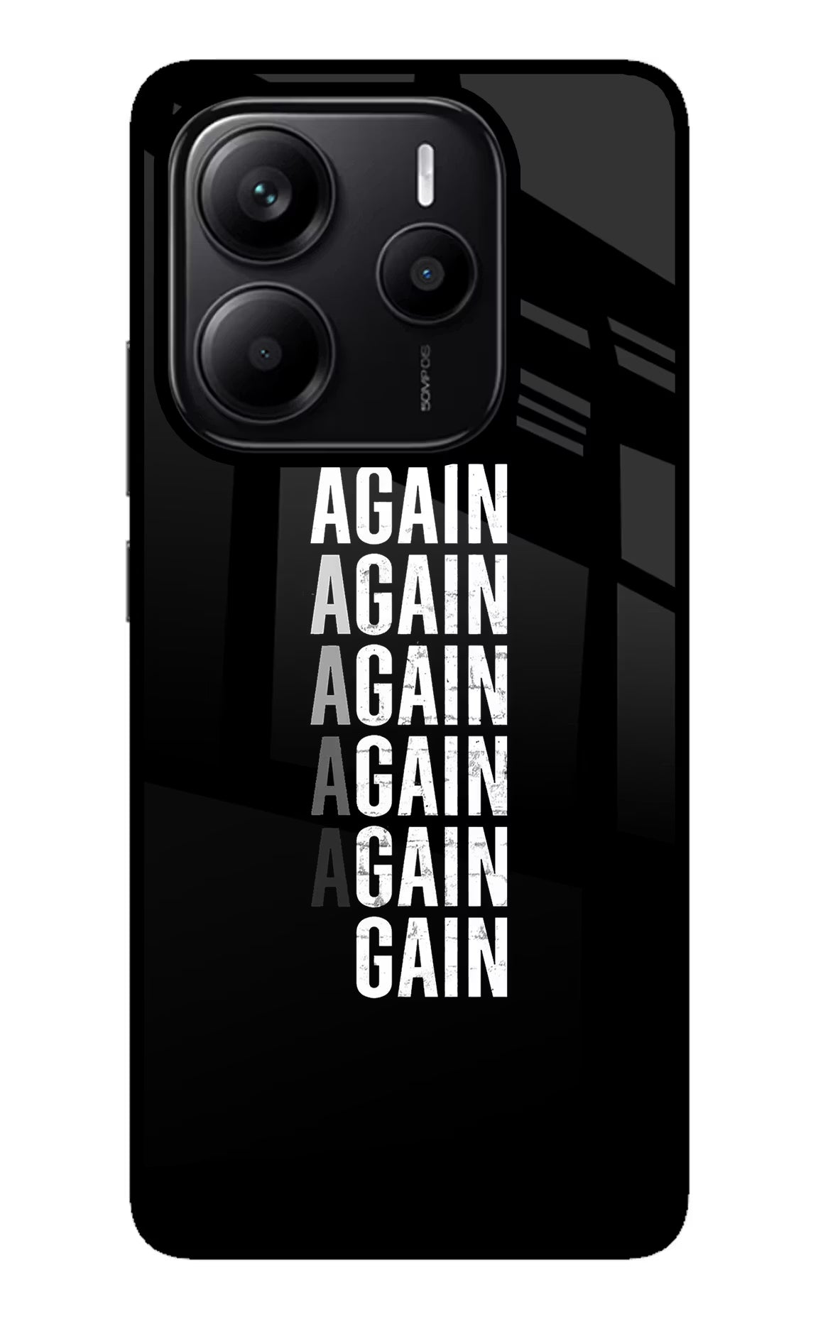 Again Again Gain Redmi Note 14 5G Glass Case Back Cover by Casekaro