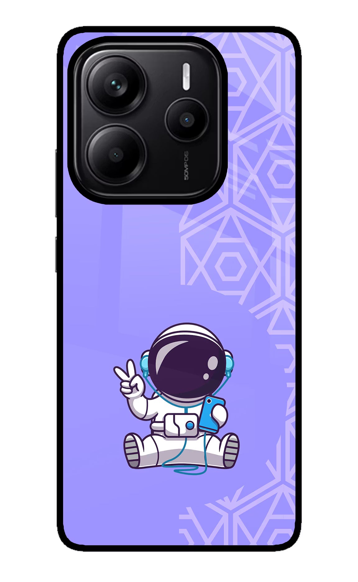 Cute Astronaut Chilling Redmi Note 14 5G Glass Case Back Cover by Casekaro
