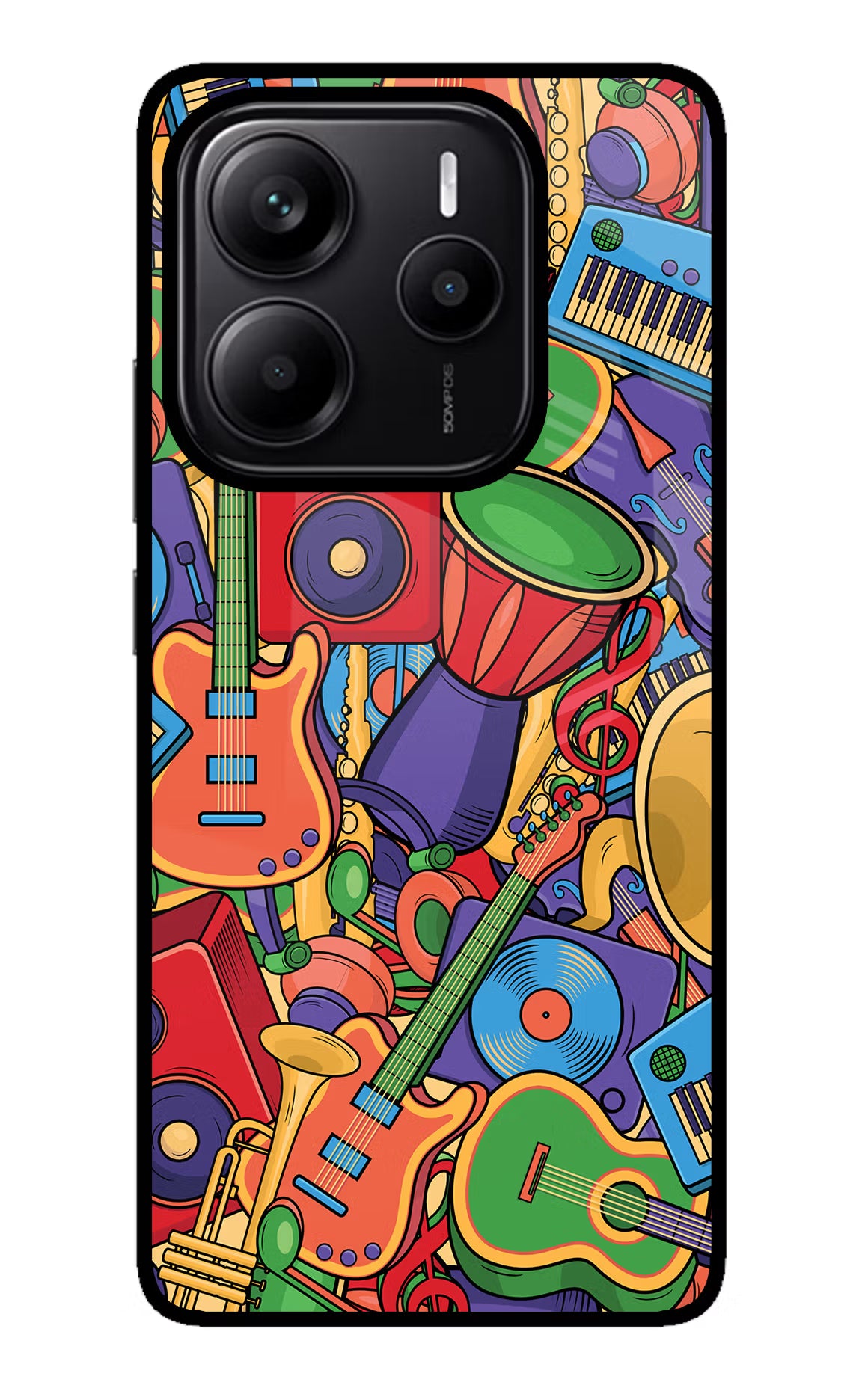 Music Instrument Doodle Redmi Note 14 5G Glass Case Back Cover by Casekaro