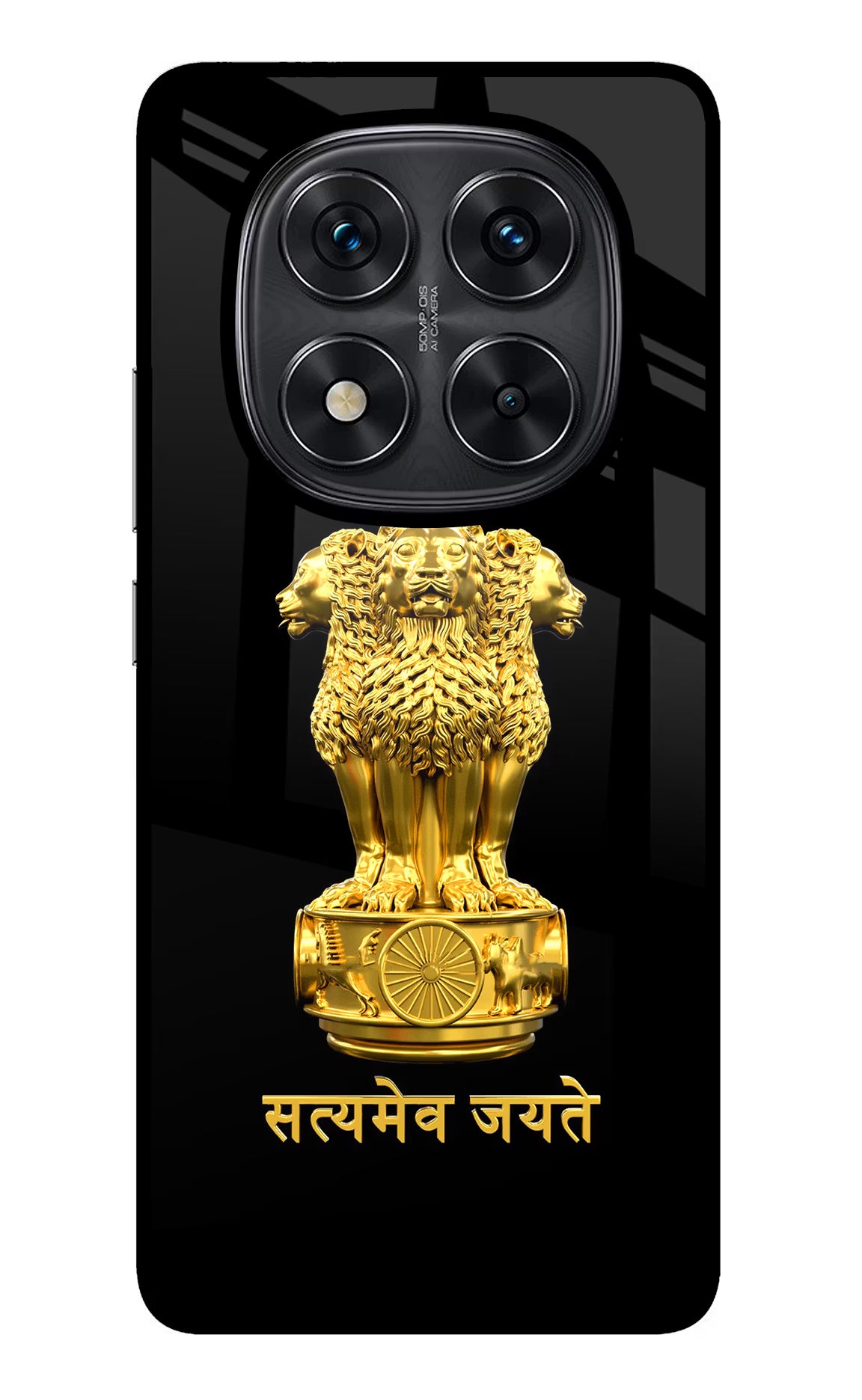 Satyamev Jayate Golden Redmi Note 14 Pro 5G Glass Case Back Cover by Casekaro