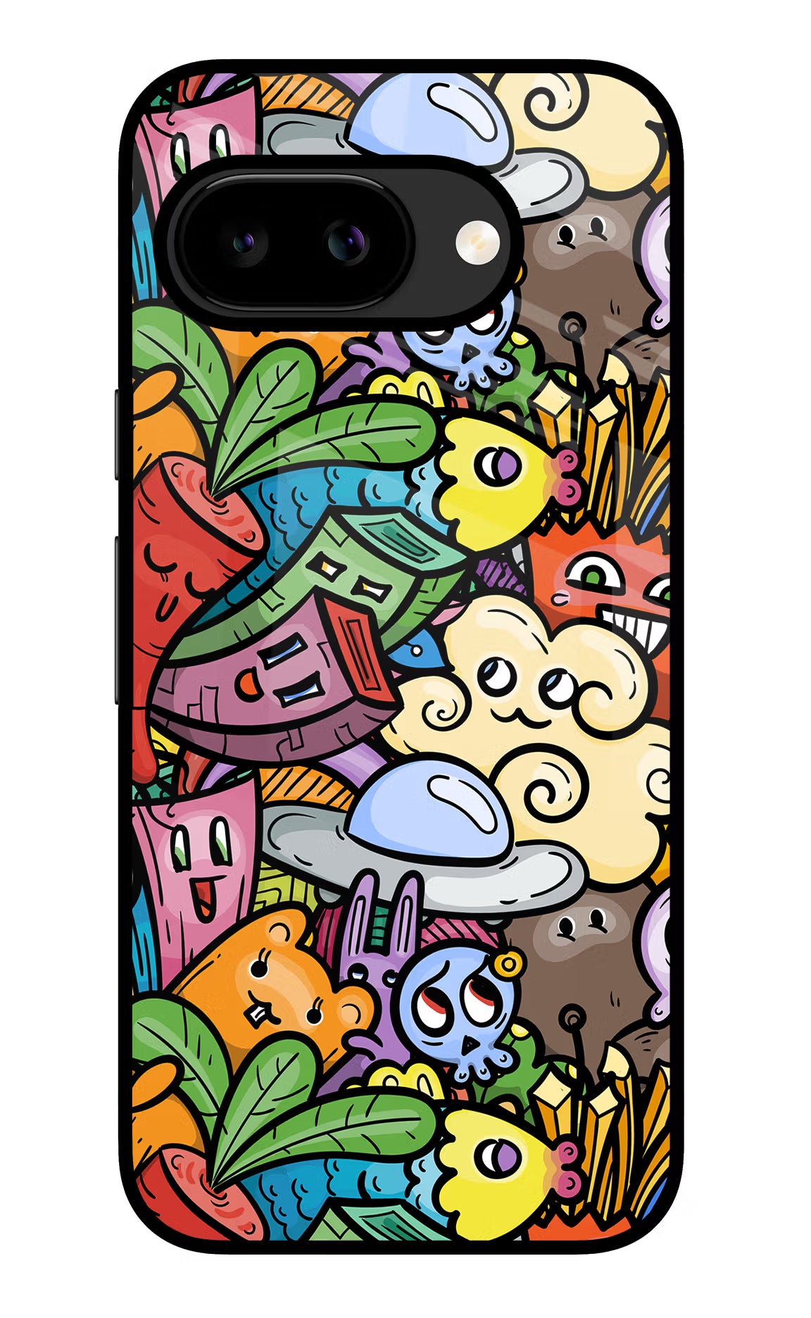 Veggie Doodle Google Pixel 9A Glass Case - Veggie Doodle Google Pixel 9A Glass Case Veggie Doodle Google Pixel 9A Glass Case