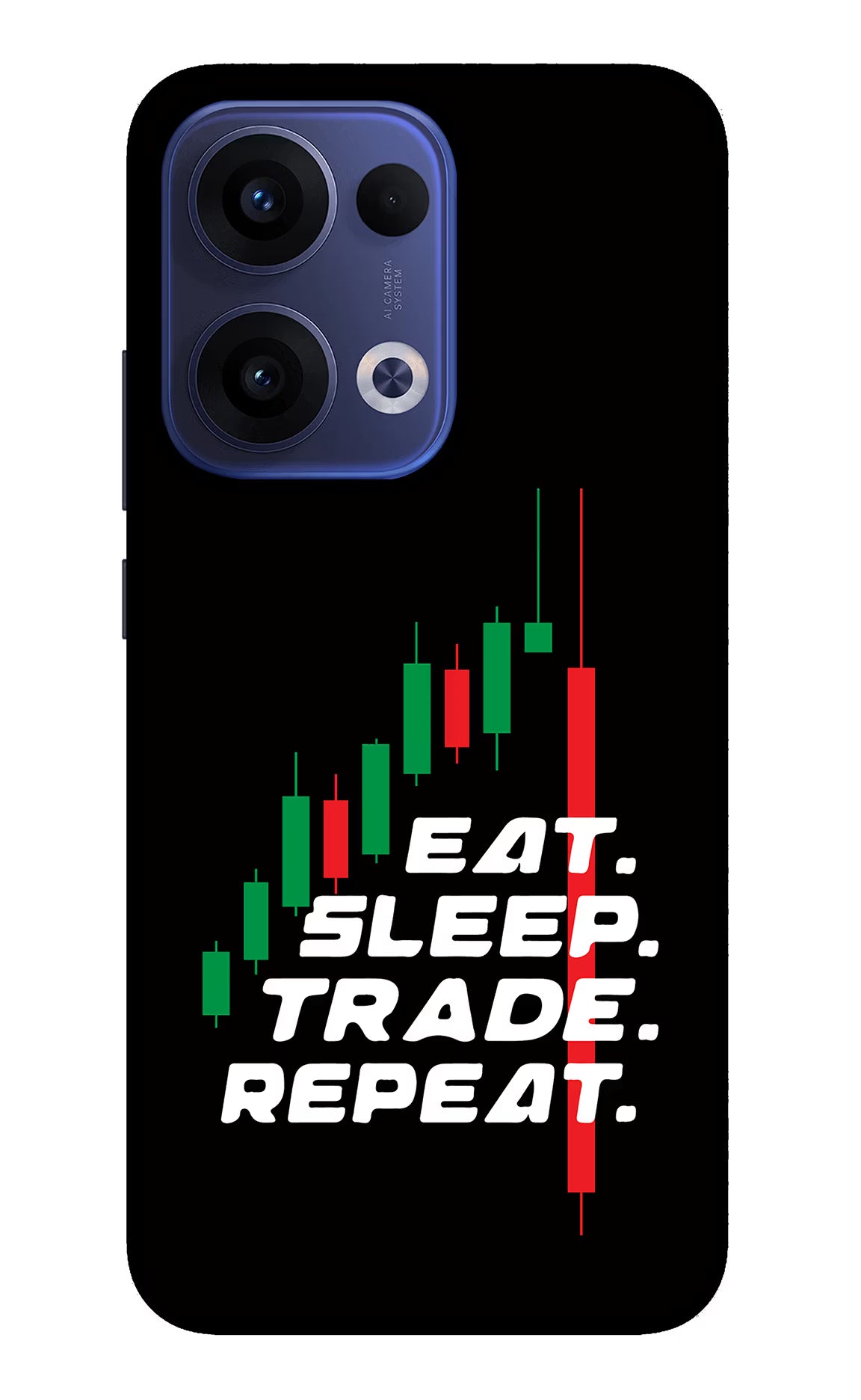 Eat Sleep Trade Repeat Oppo Reno13 5G Glass Case Back Cover by Casekaro