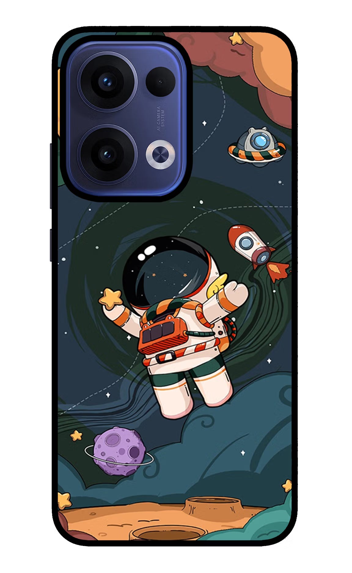 Cartoon Astronaut Oppo Reno13 5G Glass Case - Cartoon Astronaut Oppo Reno13 5G Glass Case Cartoon Astronaut Oppo Reno13 5G Glass Case