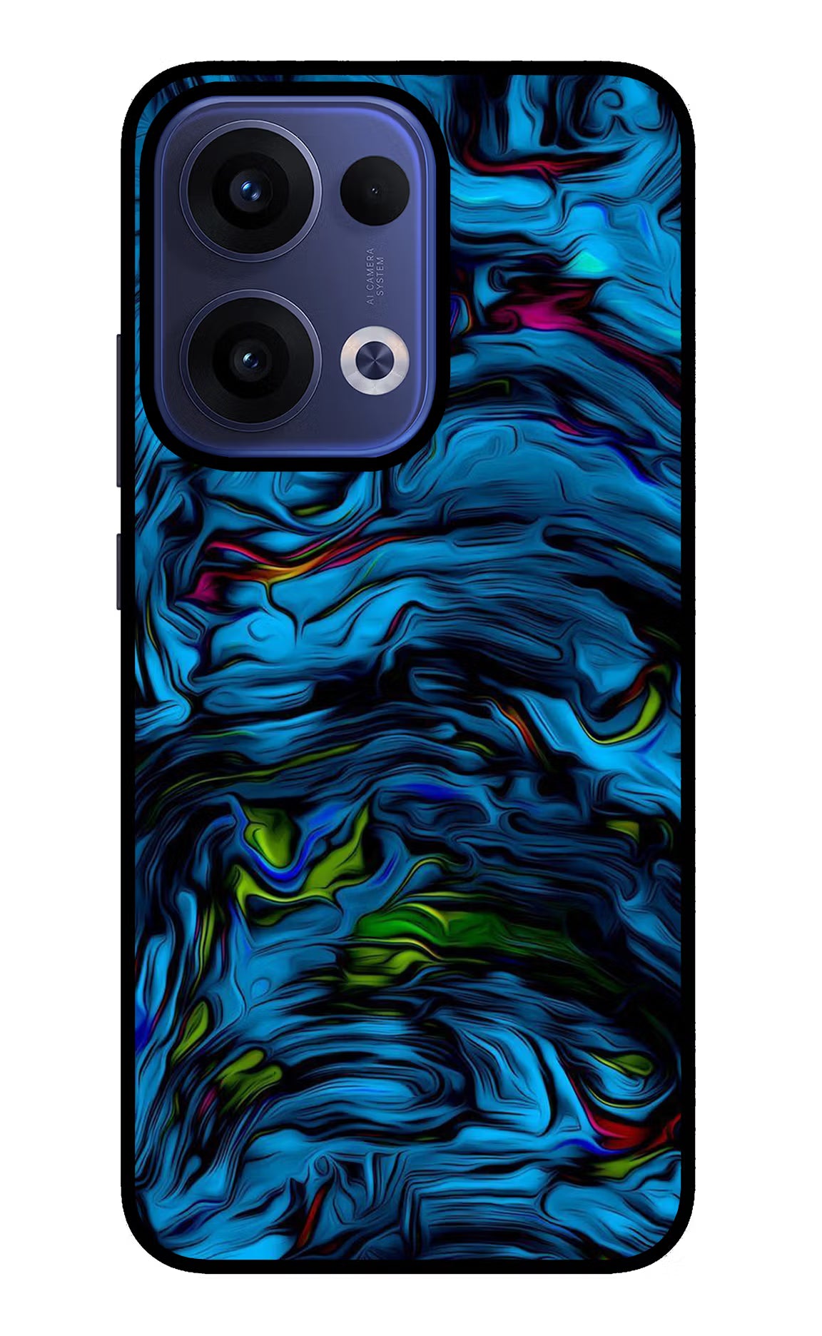 Dark Blue Abstract Oppo Reno13 5G Glass Case Back Cover by Casekaro