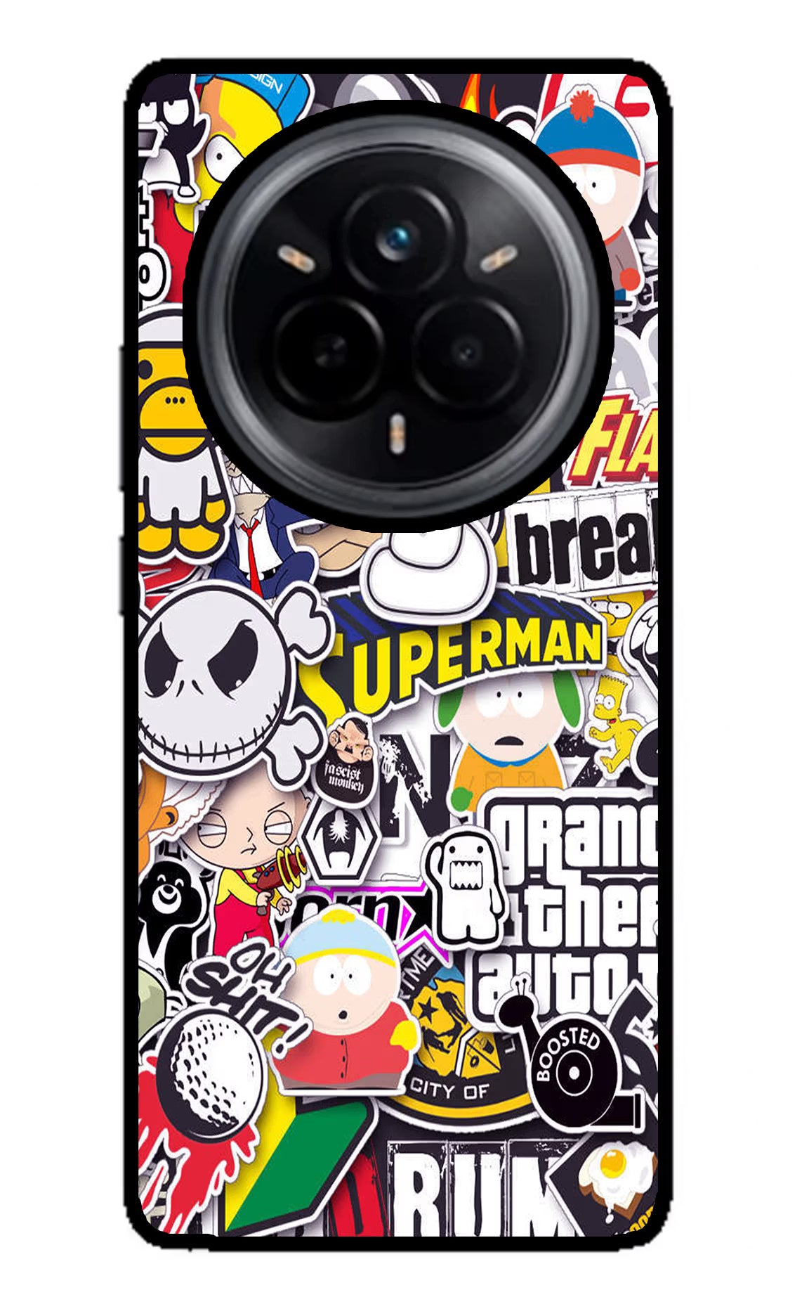 Sticker Bomb Realme 14 Pro 5G Back Cover - Sticker Bomb Realme 14 Pro 5G Glass Case Back Cover by Casekaro Sticker Bomb Realme 14 Pro 5G Glass Case Back Cover by Casekaro