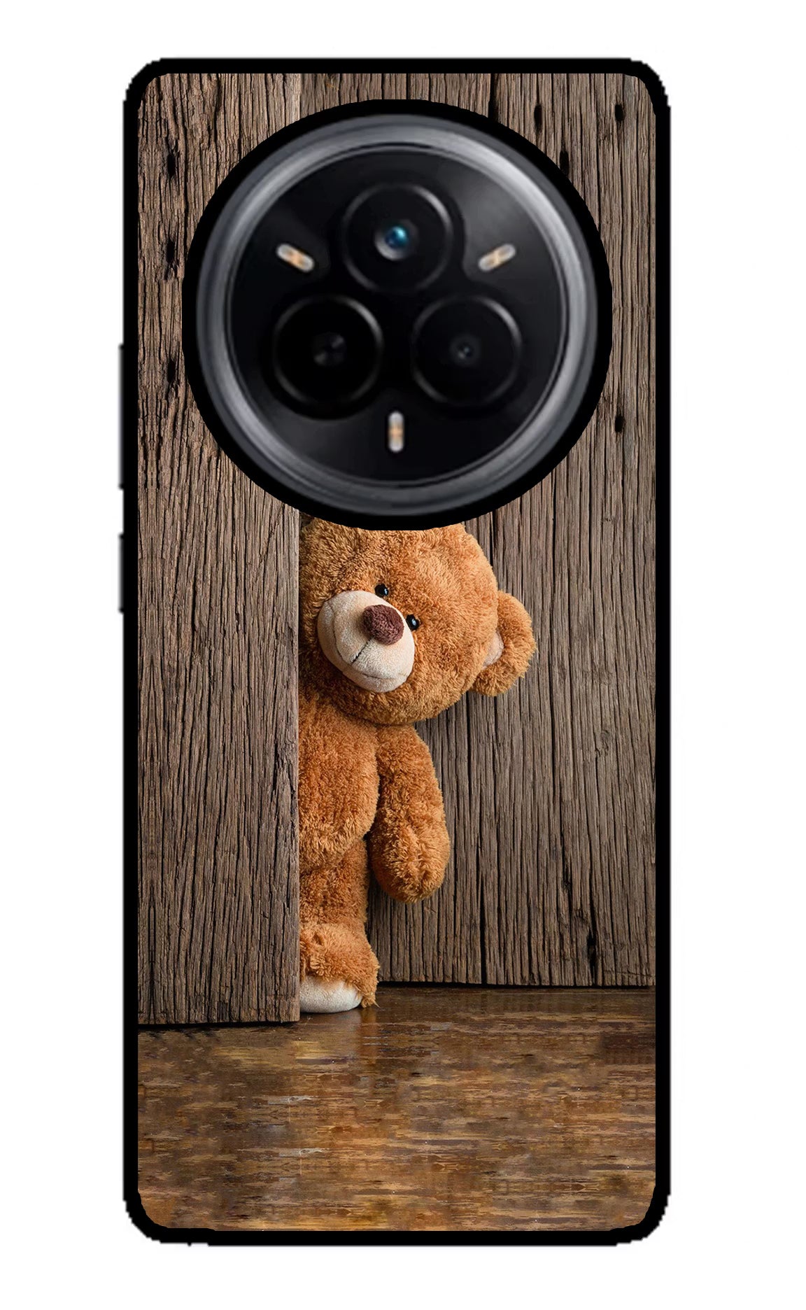 Teddy Wooden Realme 14 Pro 5G Back Cover - Teddy Wooden Realme 14 Pro 5G Glass Case Back Cover by Casekaro Teddy Wooden Realme 14 Pro 5G Glass Case Back Cover by Casekaro