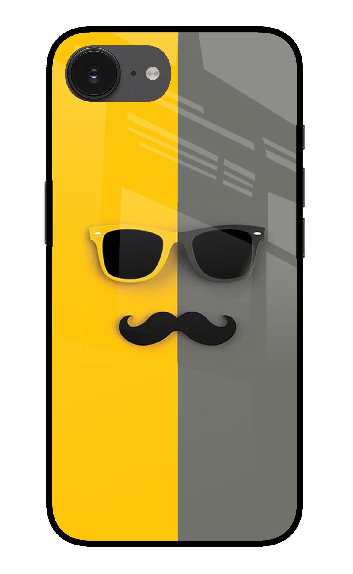 Sunglasses with Mustache iPhone 16e Back Cover - Sunglasses with Mustache iPhone 16e Glass Case Back Cover by Casekaro Sunglasses with Mustache iPhone 16e Glass Case Back Cover by Casekaro