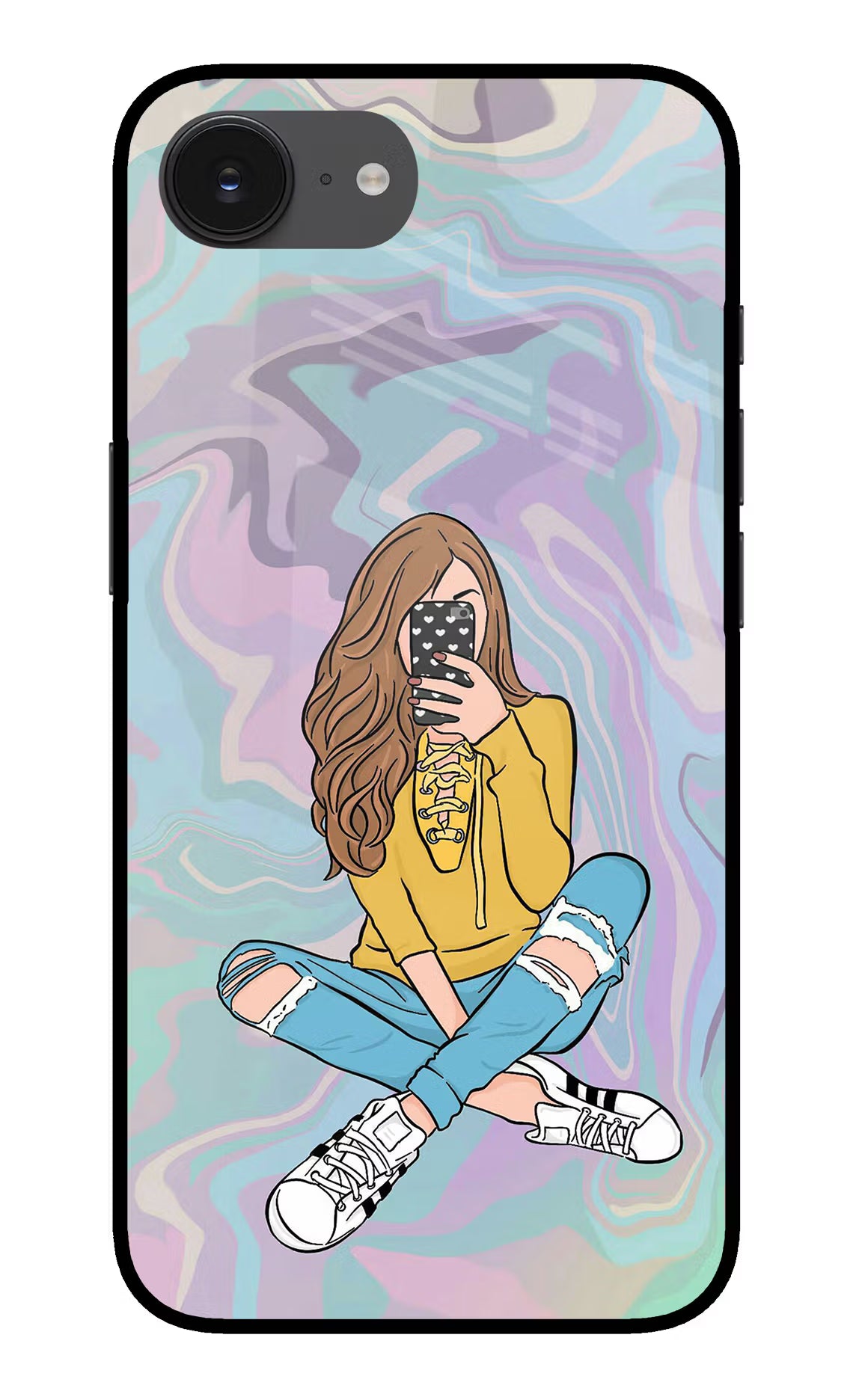 Selfie Girl iPhone 16e Back Cover - Selfie Girl iPhone 16e Glass Case Back Cover by Casekaro Selfie Girl iPhone 16e Glass Case Back Cover by Casekaro
