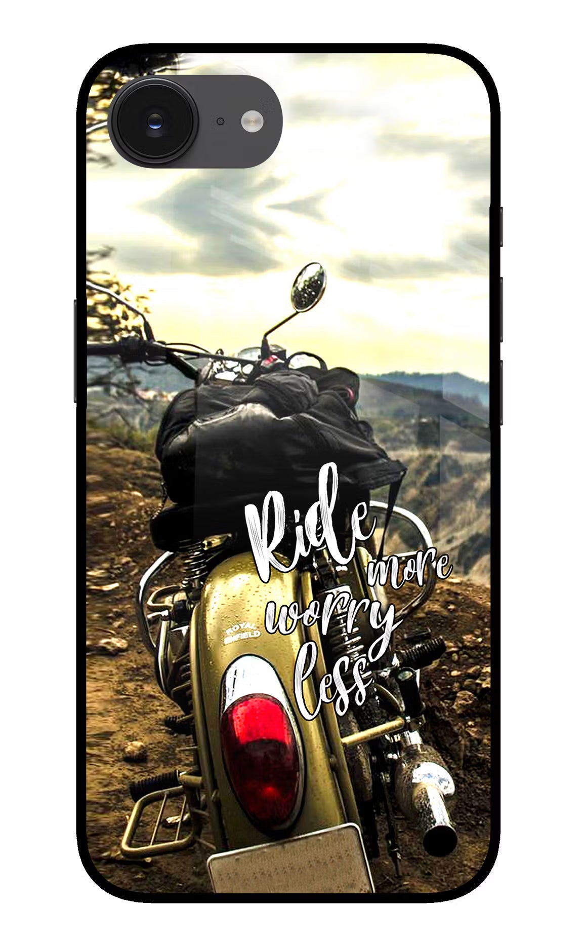 Ride More Worry Less iPhone 16e Back Cover - Ride More Worry Less iPhone 16e Glass Case Back Cover by Casekaro Ride More Worry Less iPhone 16e Glass Case Back Cover by Casekaro