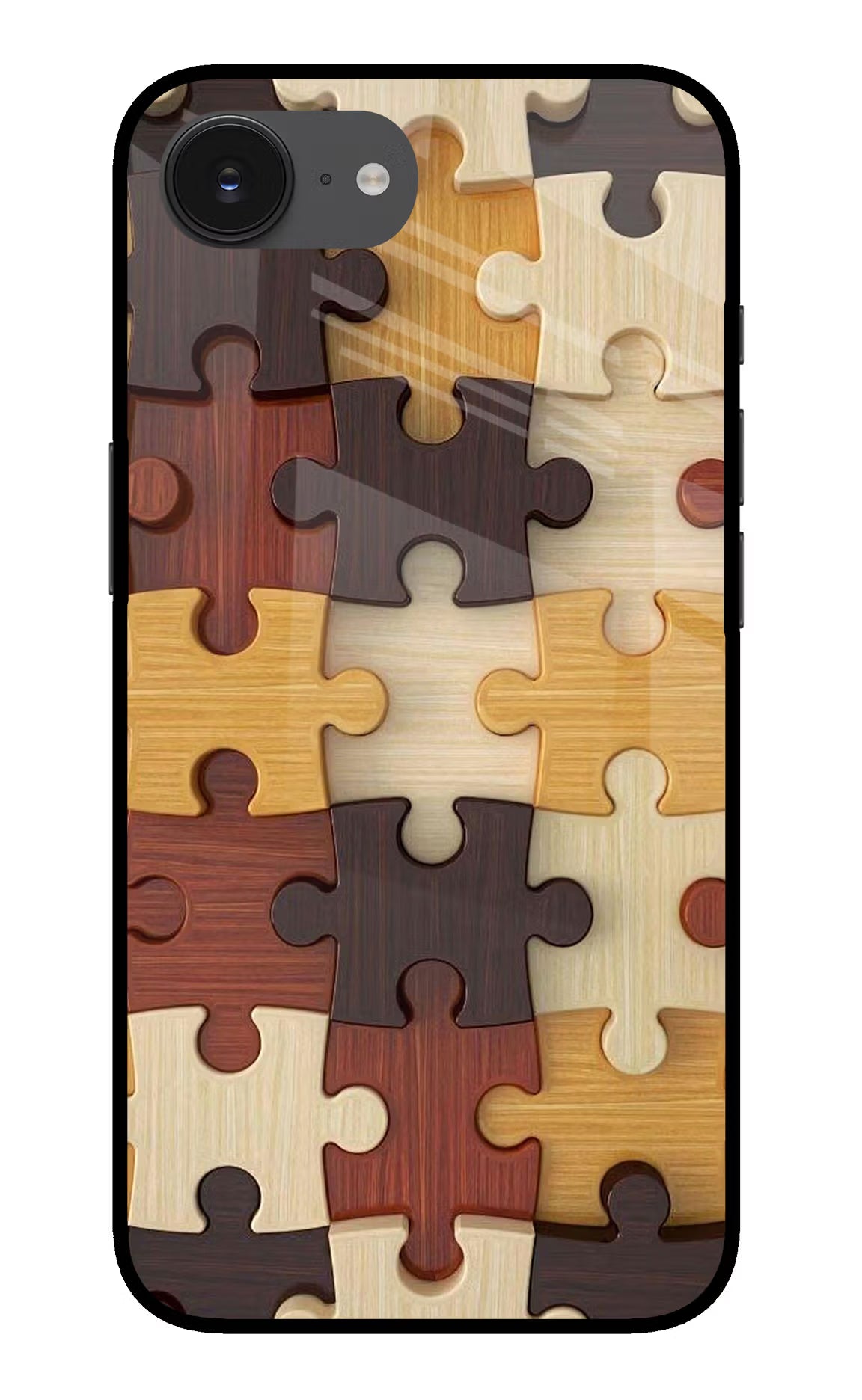Wooden Puzzle iPhone 16e Glass Case - Wooden Puzzle iPhone 16e Glass Case Wooden Puzzle iPhone 16e Glass Case