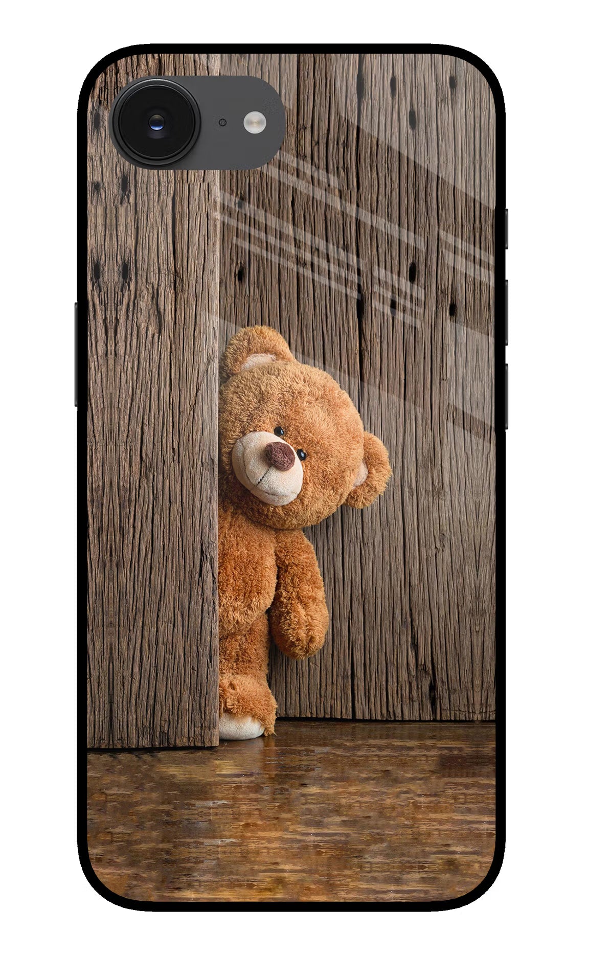 Teddy Wooden iPhone 16e Back Cover - Teddy Wooden iPhone 16e Glass Case Back Cover by Casekaro Teddy Wooden iPhone 16e Glass Case Back Cover by Casekaro
