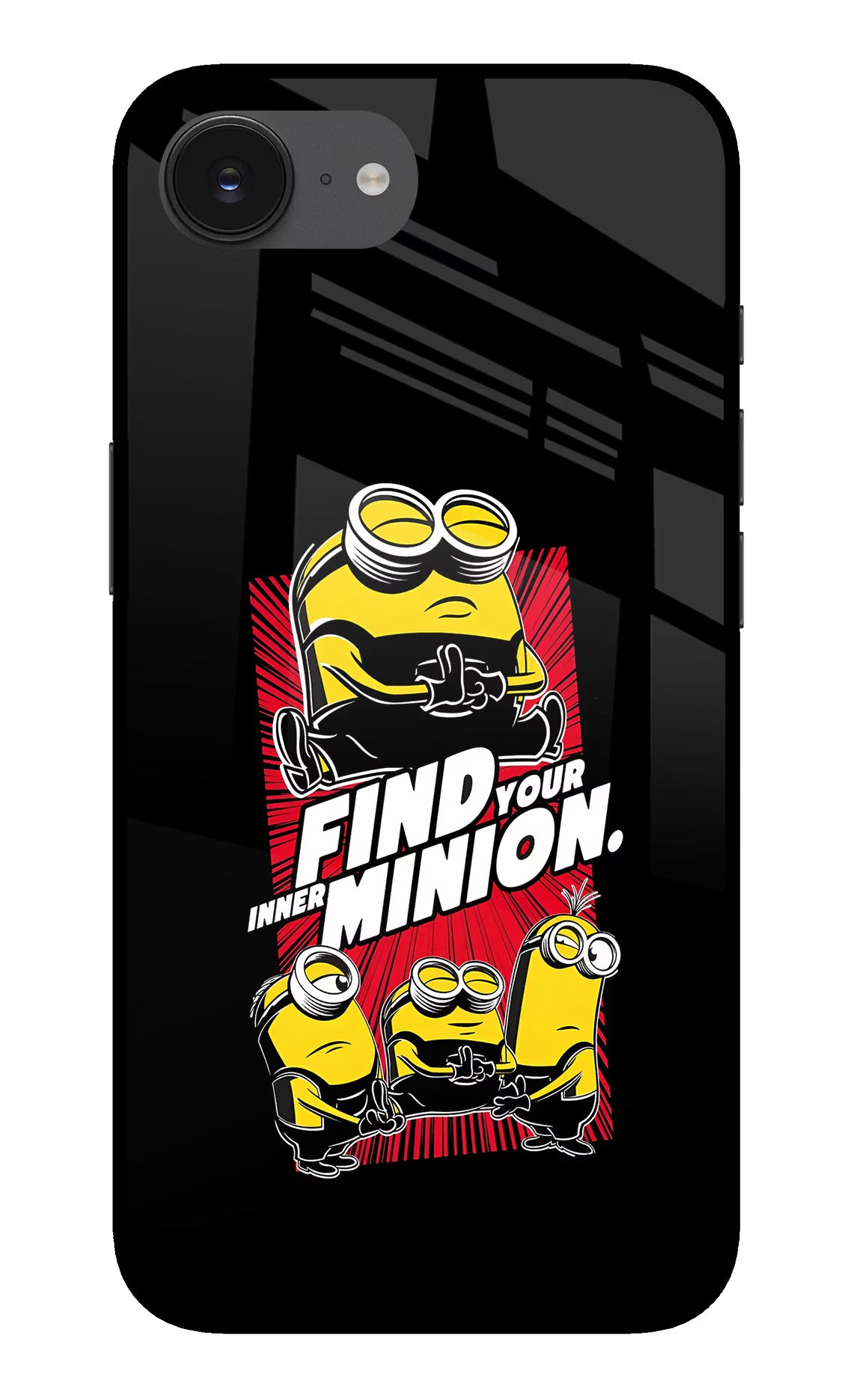 Find your inner Minion iPhone 16e Back Cover - Find your inner Minion iPhone 16e Glass Case Back Cover by Casekaro Find your inner Minion iPhone 16e Glass Case Back Cover by Casekaro