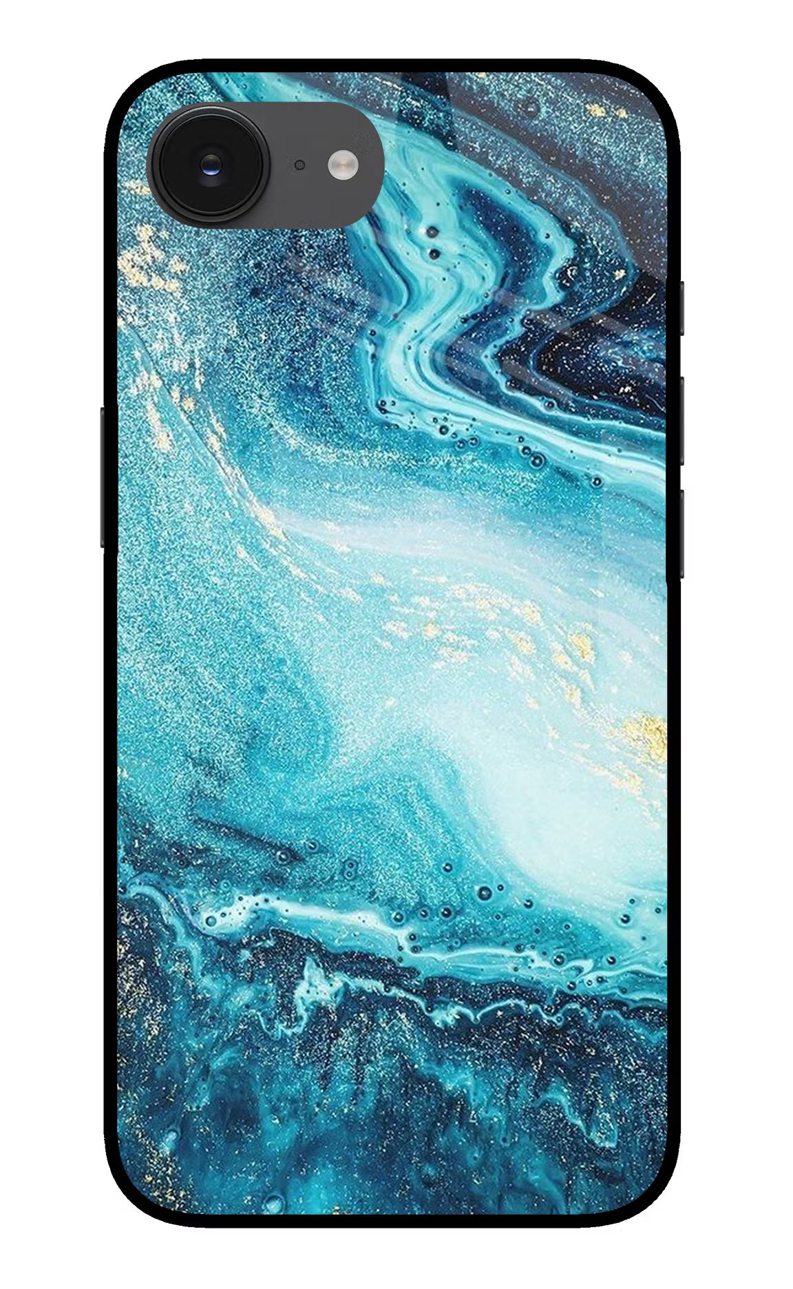 Blue Glitter Marble iPhone 16e Back Cover - Blue Glitter Marble iPhone 16e Glass Case Back Cover by Casekaro Blue Glitter Marble iPhone 16e Glass Case Back Cover by Casekaro