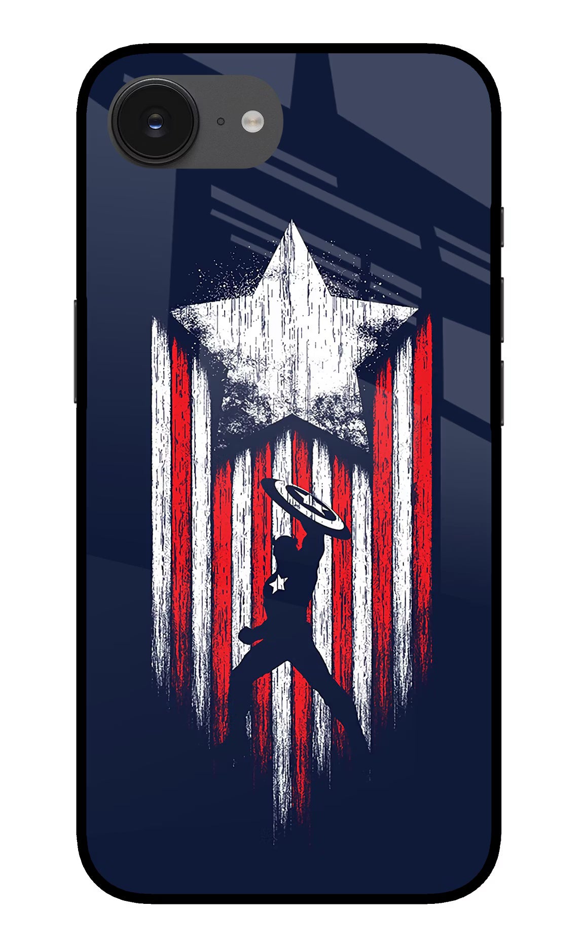 Captain America Marvel Art iPhone 16e Back Cover - Captain America Marvel Art iPhone 16e Glass Case Back Cover by Casekaro Captain America Marvel Art iPhone 16e Glass Case Back Cover by Casekaro