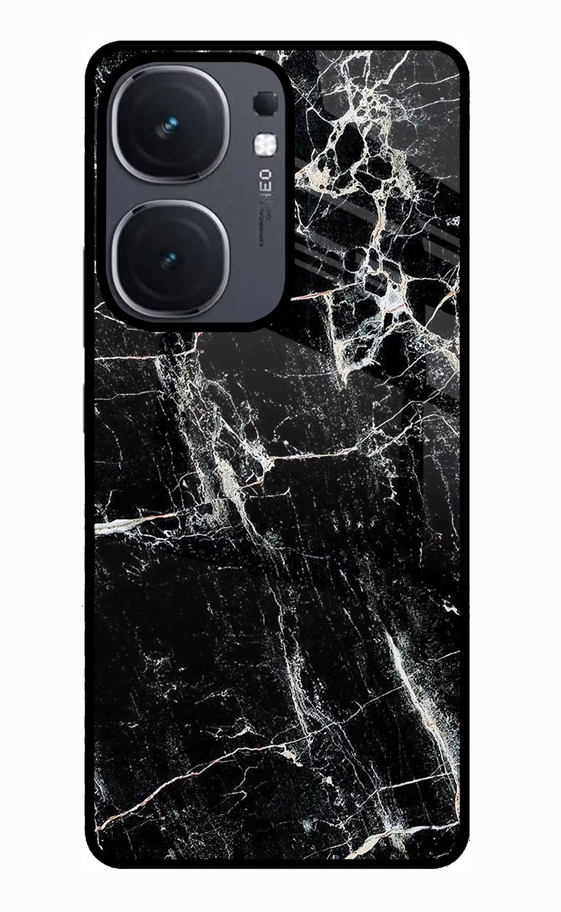 Black Marble Texture IQOO Neo9 Pro Glass Case Back Cover by Casekaro
