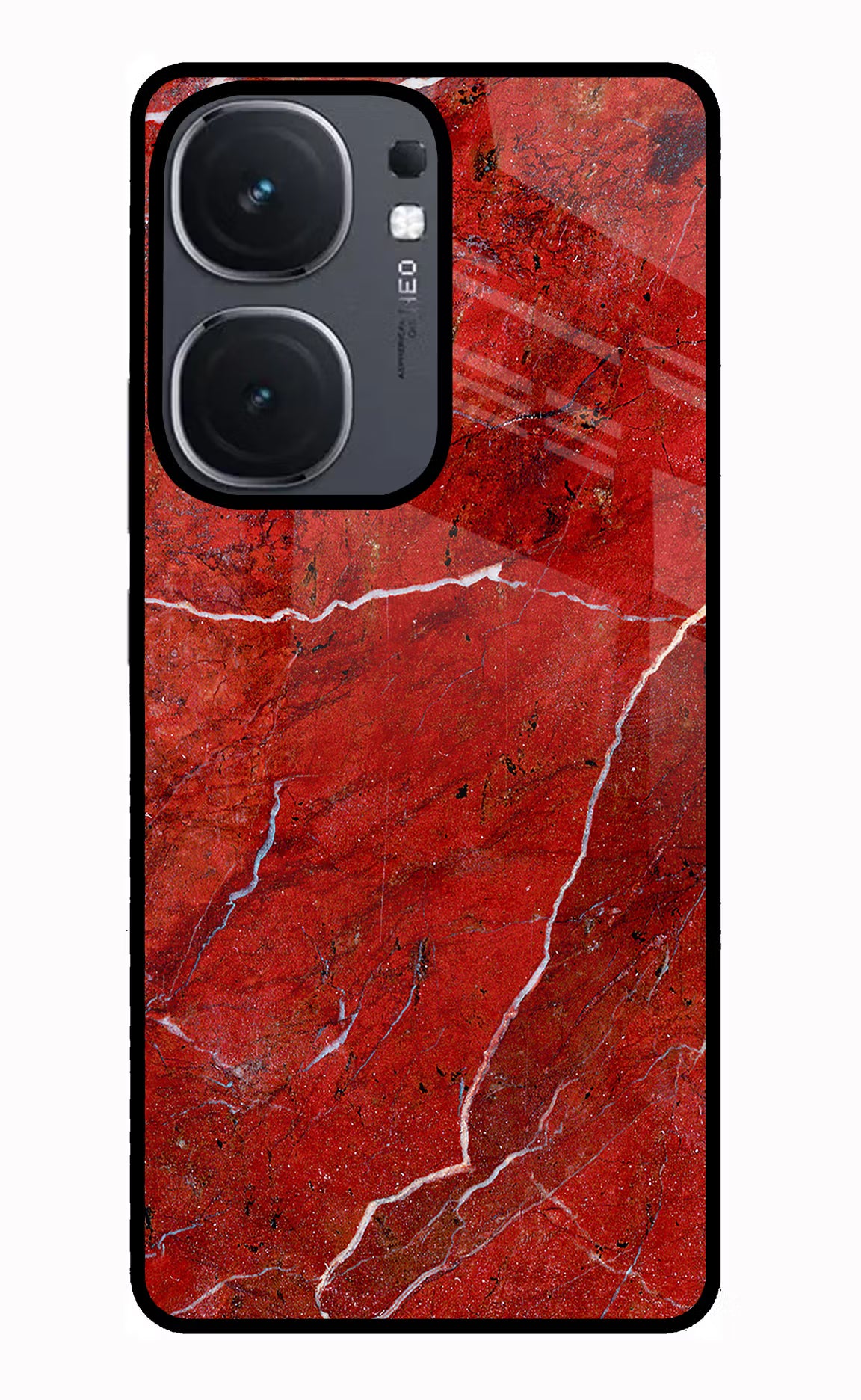 Red Marble Design IQOO Neo9 Pro Glass Case Back Cover by Casekaro