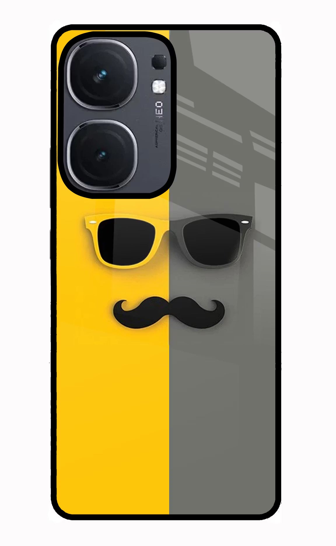Sunglasses with Mustache IQOO Neo9 Pro Glass Case Back Cover by Casekaro