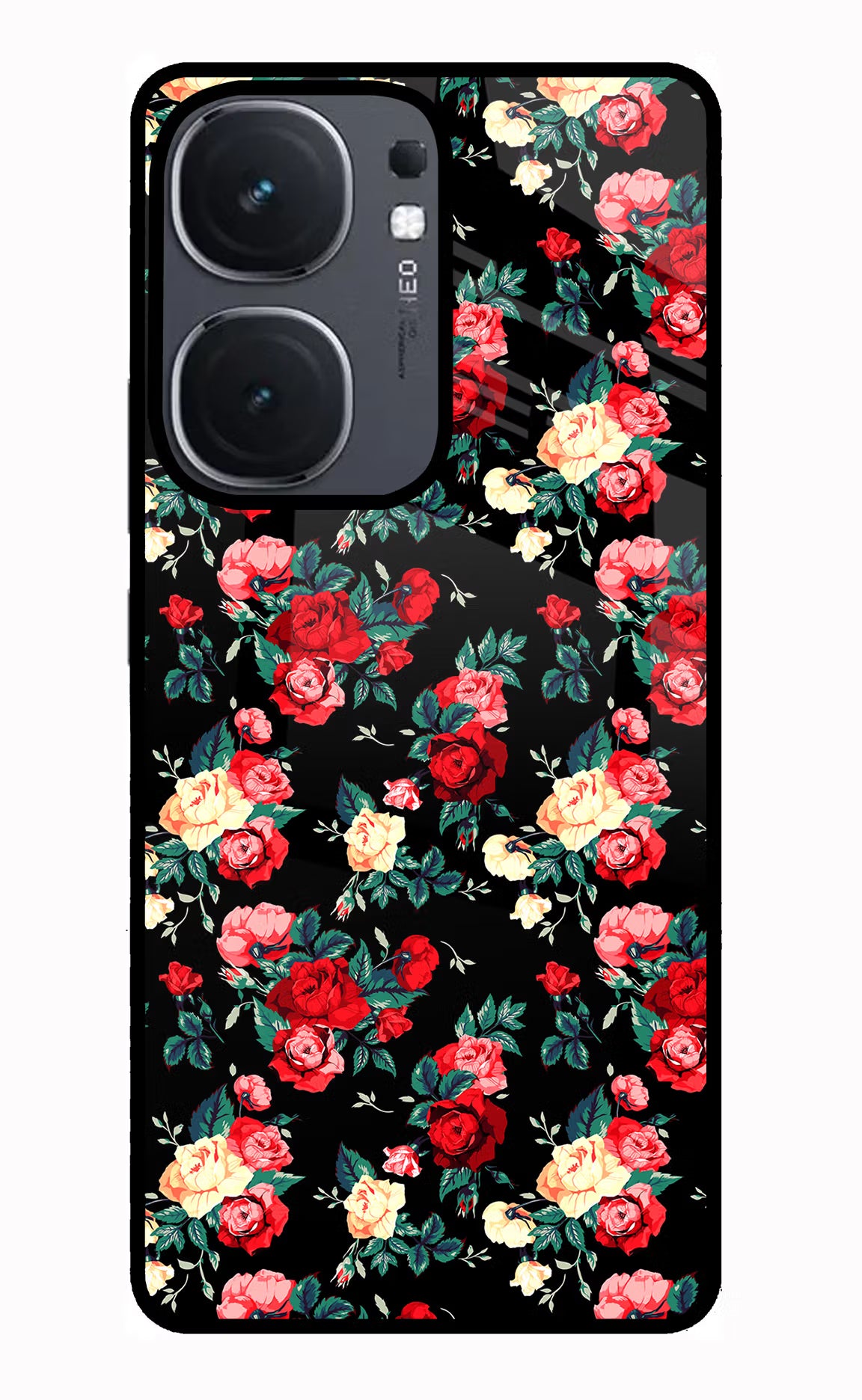 Rose Pattern IQOO Neo9 Pro Glass Case - Rose Pattern IQOO Neo9 Pro Glass Case Rose Pattern IQOO Neo9 Pro Glass Case