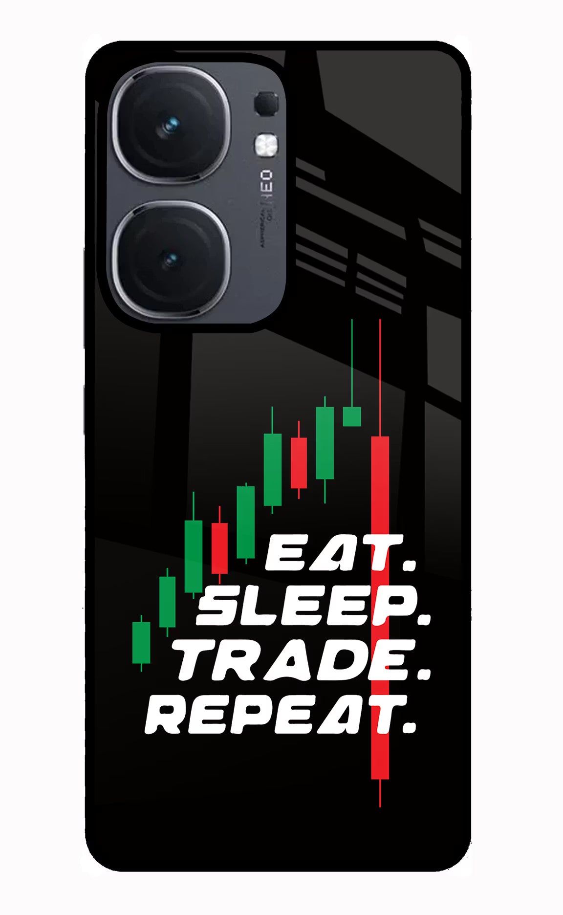 Eat Sleep Trade Repeat IQOO Neo9 Pro Glass Case Back Cover by Casekaro
