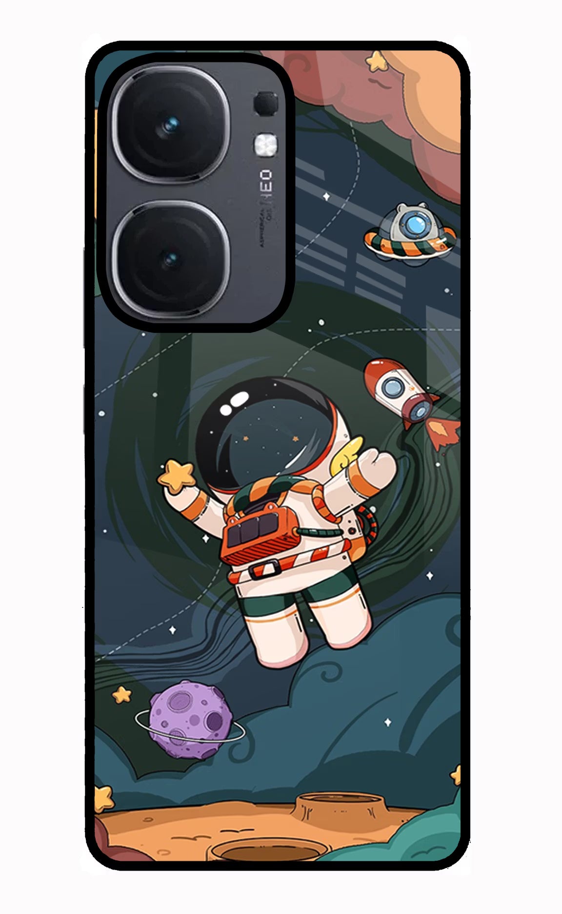 Cartoon Astronaut IQOO Neo9 Pro Glass Case - Cartoon Astronaut IQOO Neo9 Pro Glass Case Cartoon Astronaut IQOO Neo9 Pro Glass Case