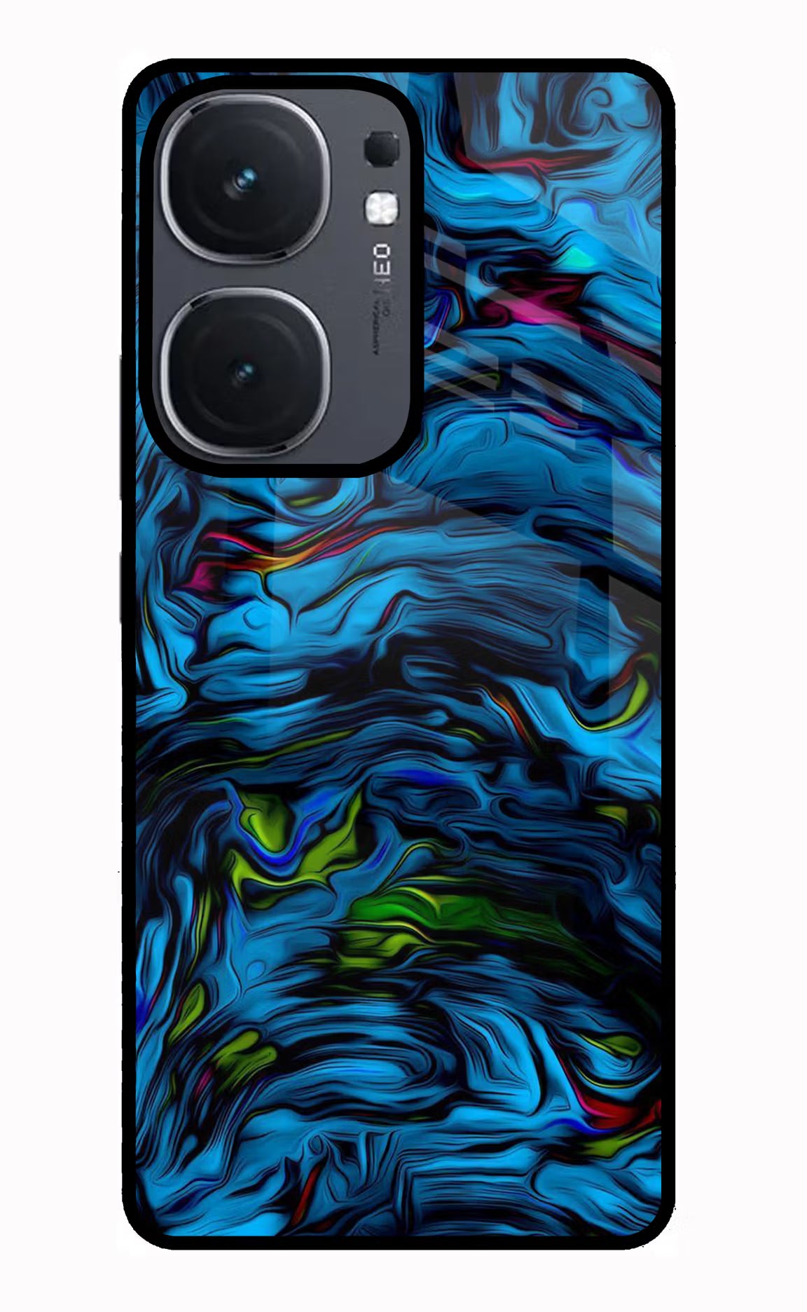 Dark Blue Abstract IQOO Neo9 Pro Glass Case Back Cover by Casekaro