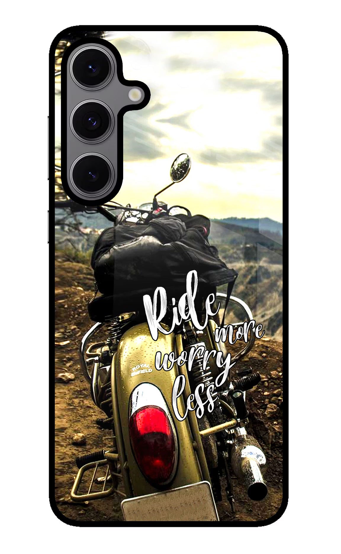 Ride More Worry Less Samsung S24 FE 5G Back Cover - Ride More Worry Less Samsung S24 FE 5G Glass Case Back Cover by Casekaro Ride More Worry Less Samsung S24 FE 5G Glass Case Back Cover by Casekaro