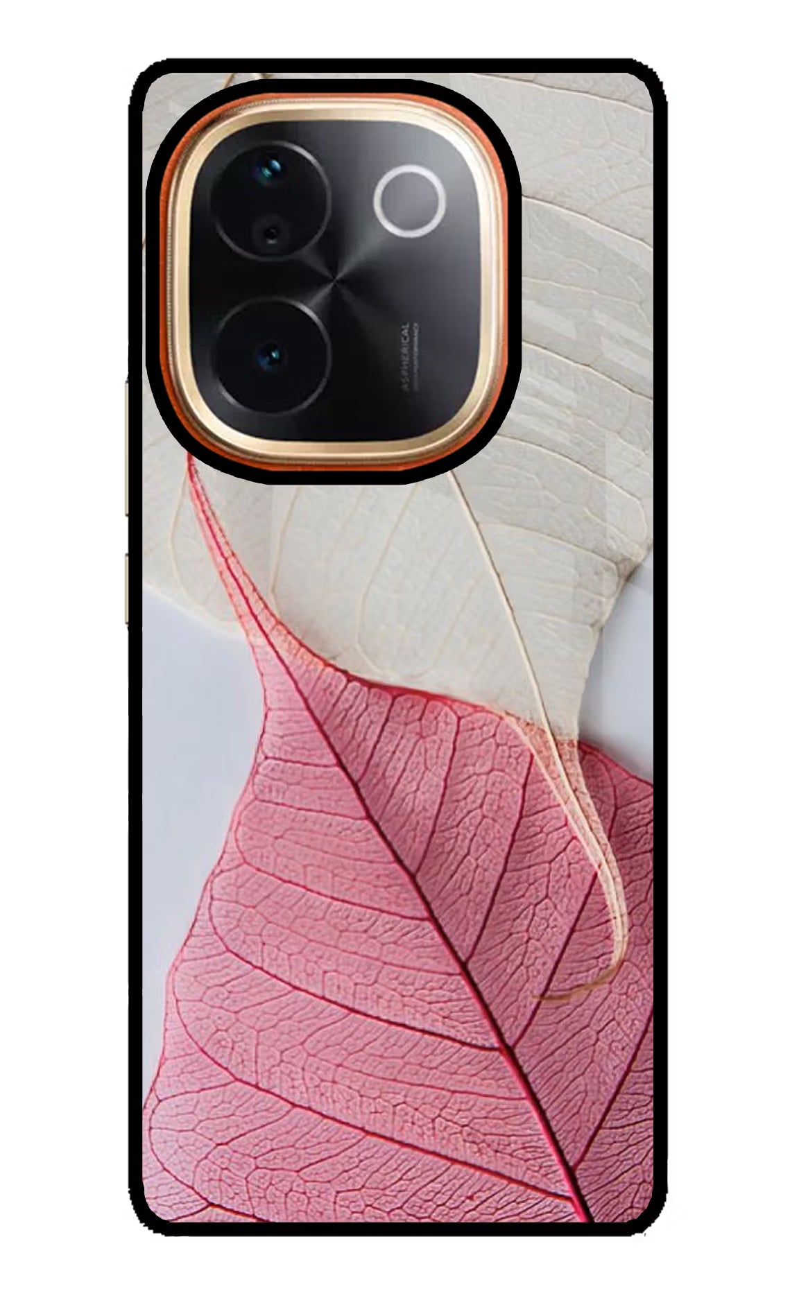 White Pink Leaf Vivo T3 Pro 5G Glass Case Back Cover by Casekaro