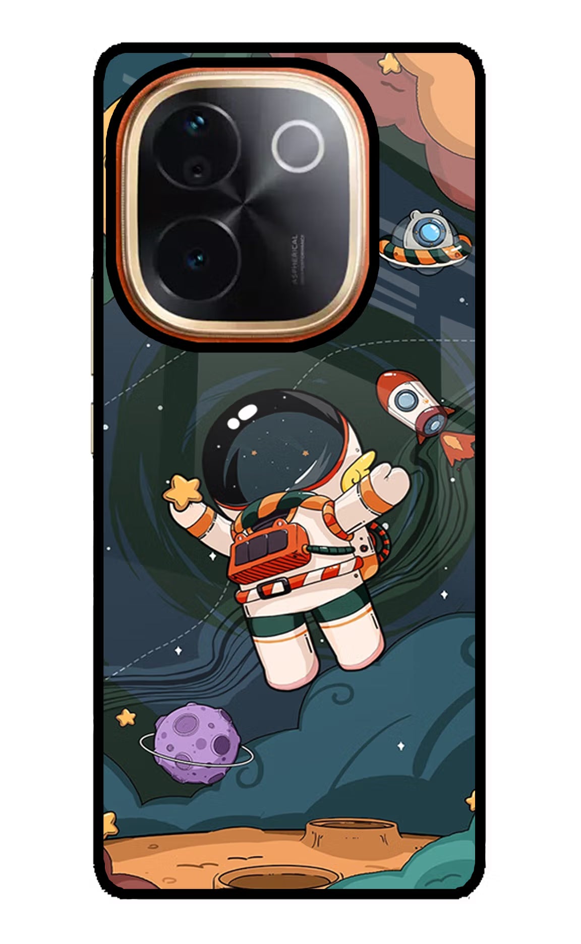 Cartoon Astronaut Vivo T3 Pro 5G Glass Case - Cartoon Astronaut Vivo T3 Pro 5G Glass Case Cartoon Astronaut Vivo T3 Pro 5G Glass Case