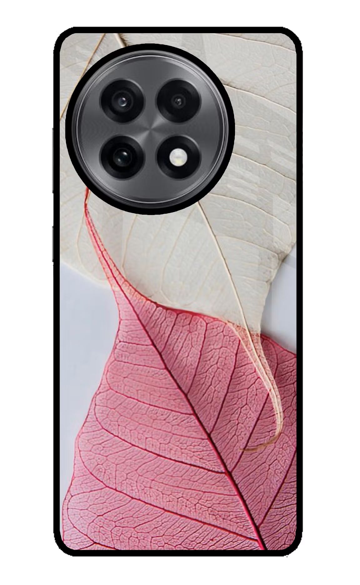 White Pink Leaf OnePlus 13R Glass Case - White Pink Leaf OnePlus 13R Glass Case White Pink Leaf OnePlus 13R Glass Case
