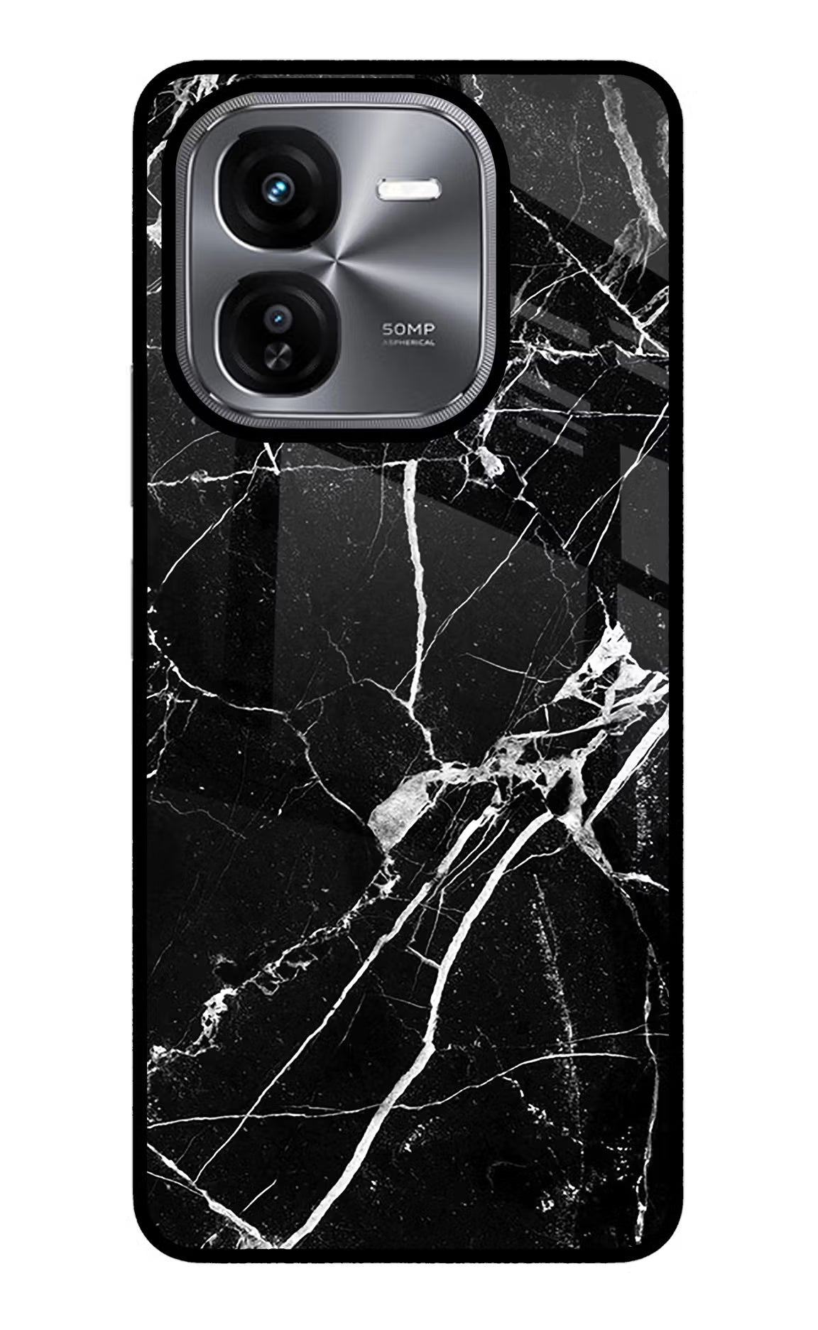 Black Marble Pattern iQOO Z9X Glass Case Back Cover by Casekaro