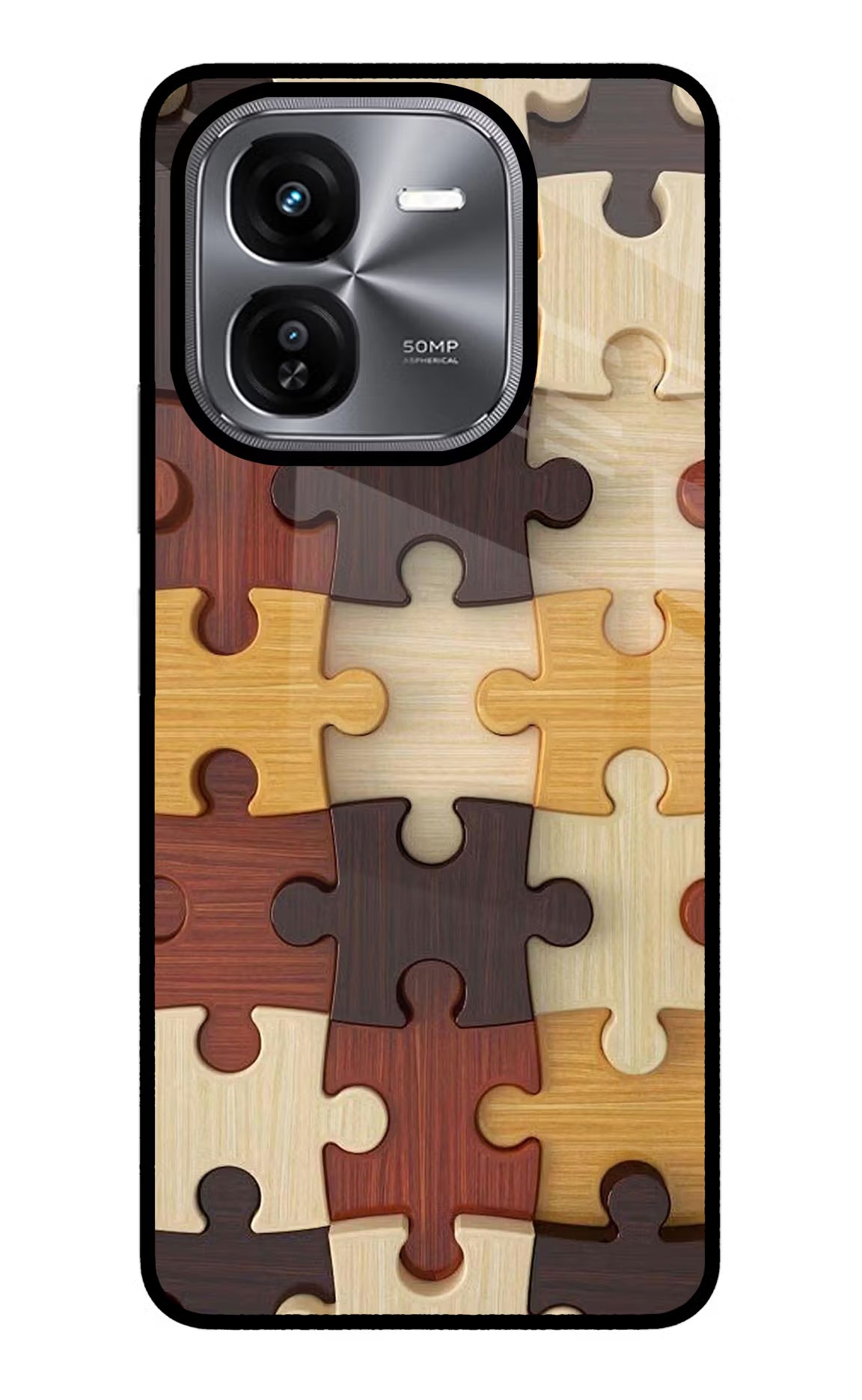 Wooden Puzzle iQOO Z9X Glass Case Back Cover by Casekaro