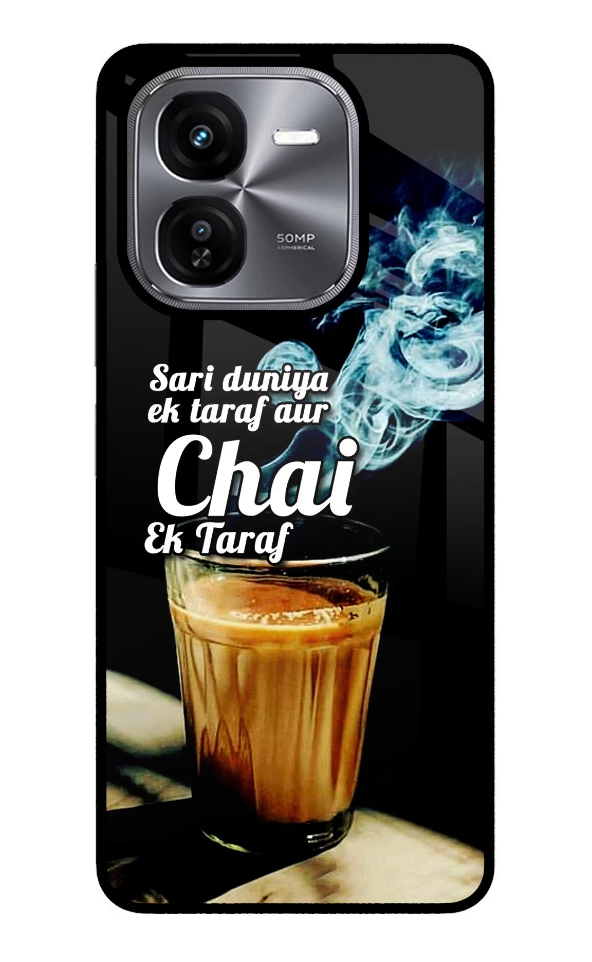 Chai Ek Taraf Quote iQOO Z9X Glass Case Back Cover by Casekaro