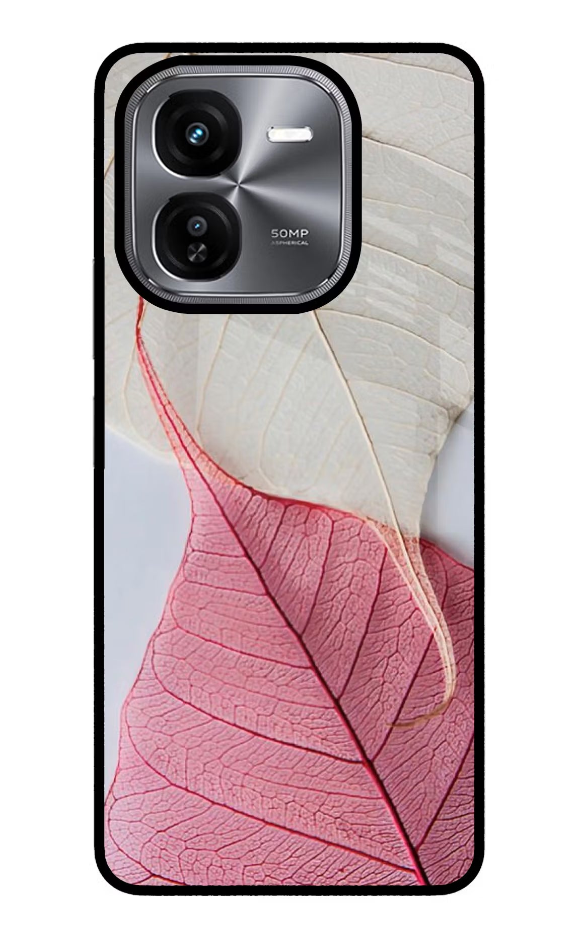 White Pink Leaf iQOO Z9X Glass Case Back Cover by Casekaro