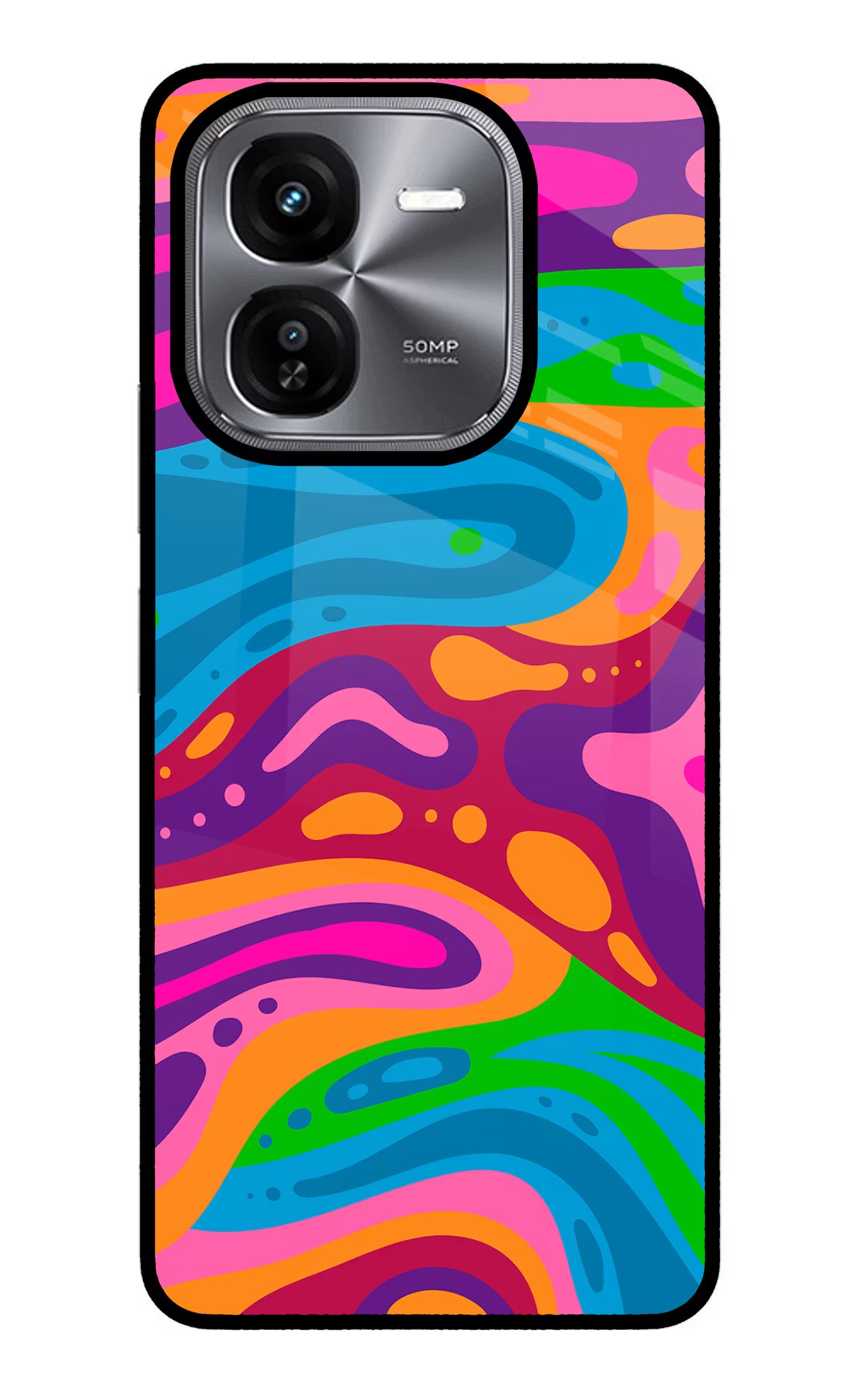 Trippy Pattern iQOO Z9X Glass Case Back Cover by Casekaro