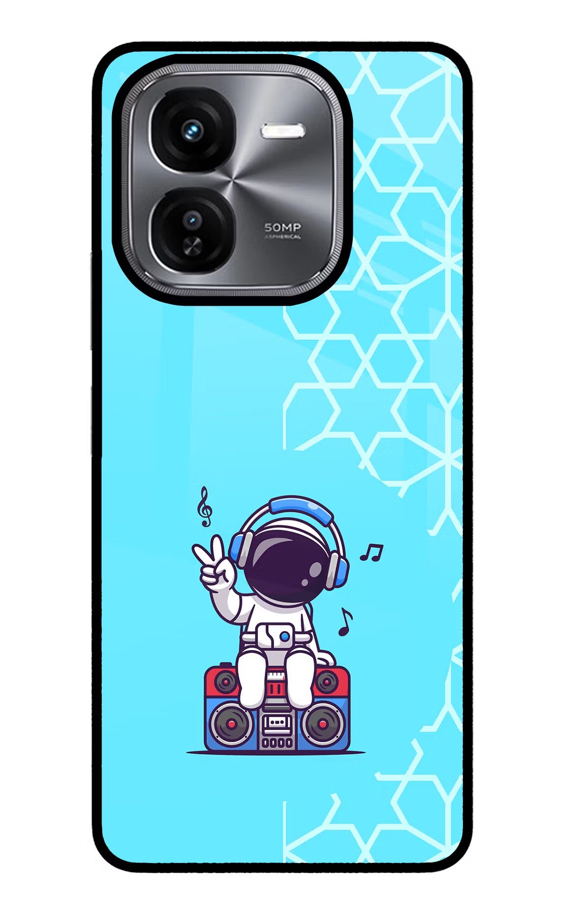 Cute Astronaut Chilling iQOO Z9X Glass Case Back Cover by Casekaro