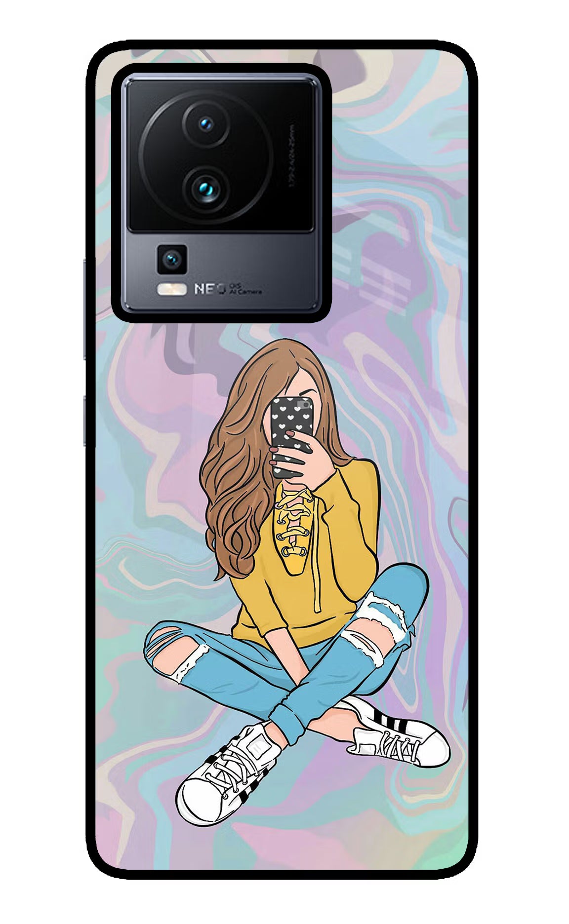 Selfie Girl iQOO Neo 7 Glass Case - Selfie Girl iQOO Neo 7 Glass Case Selfie Girl iQOO Neo 7 Glass Case