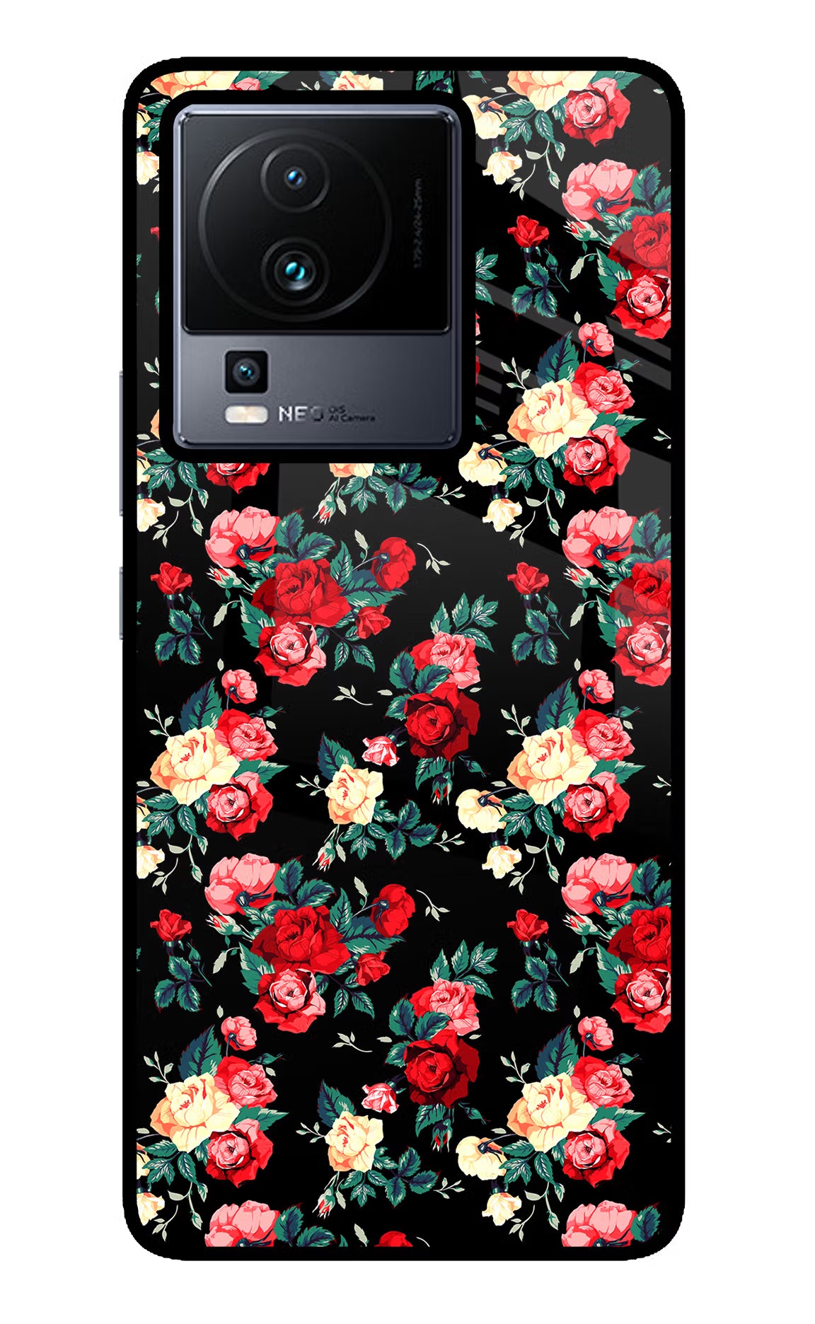 Rose Pattern iQOO Neo 7 Glass Case Back Cover by Casekaro
